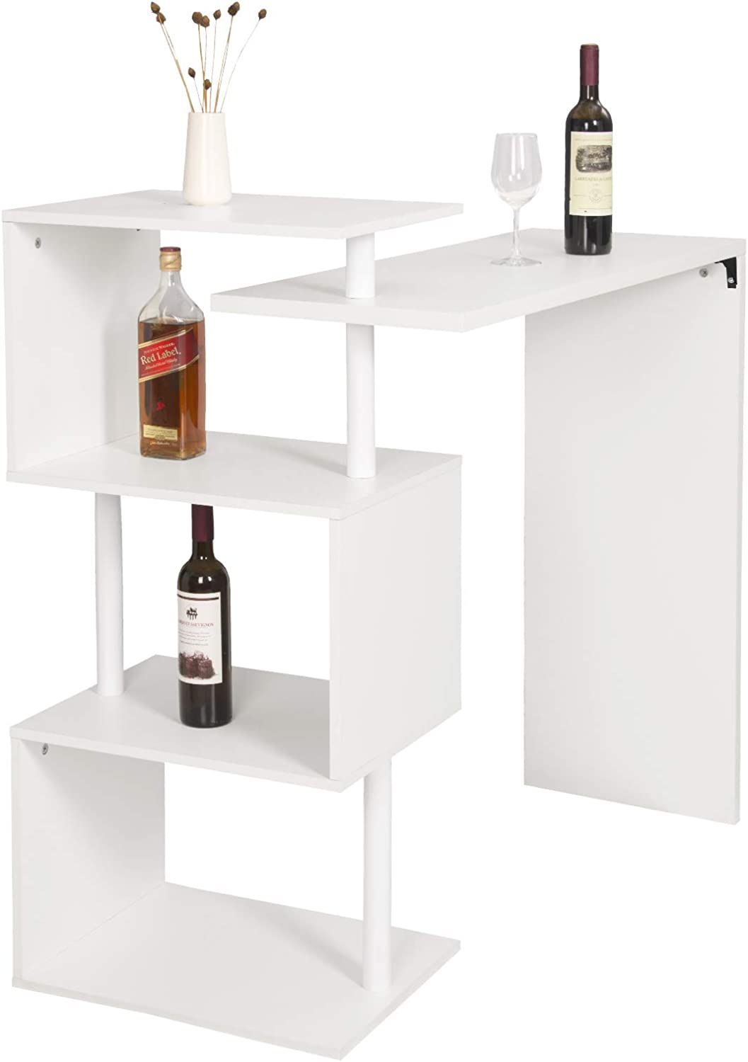 WOLTU Kitchen Bar Counter Table Bistro Table Breakfast Dining Table White Coffee Table with 2-Tier Storage Rack Shelves for Beverage Display Shelving Strong Metal Frame BT27ws