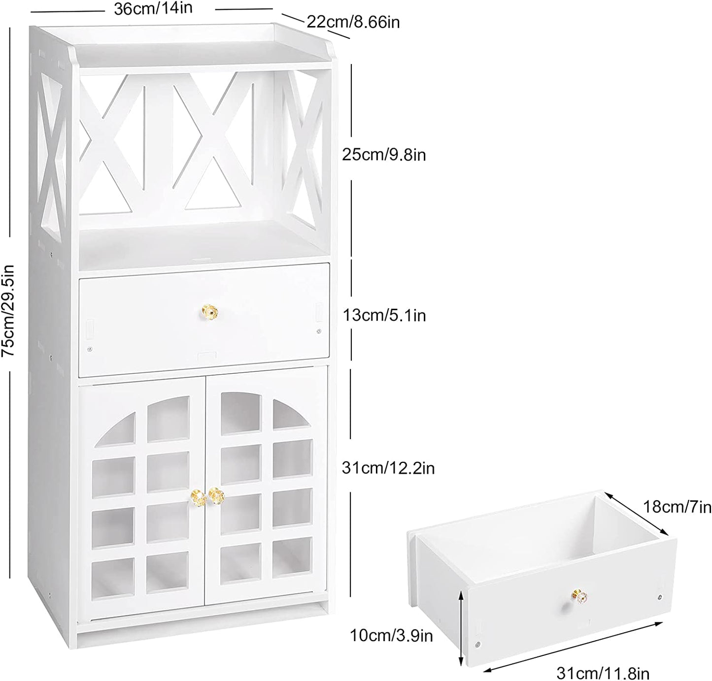 Bathroom Storage Cabinet Floor Cupboard, White