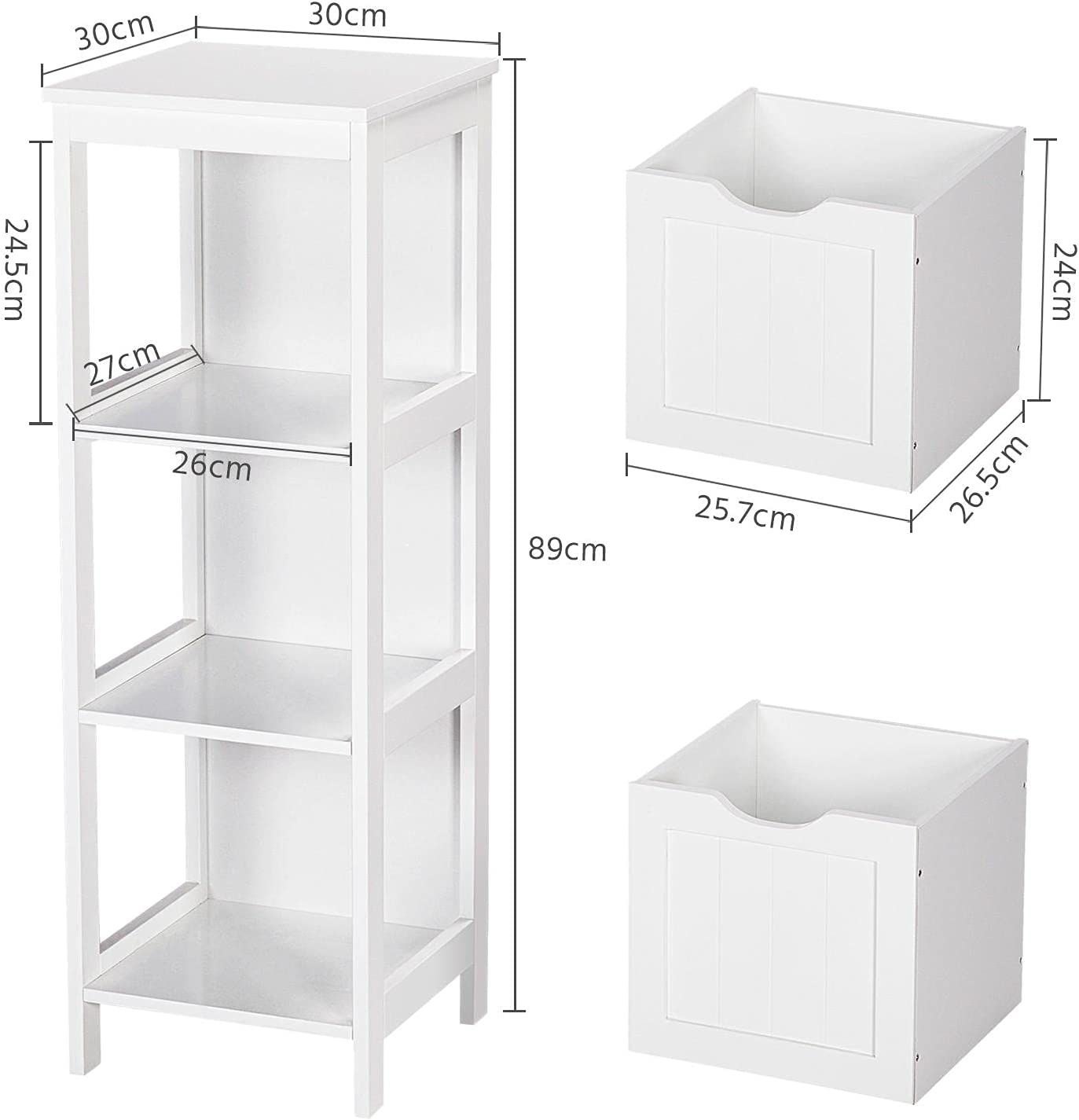 Bathroom Floor Cabinet with 2 Drawers, Modern Wooden Storage Unit, White