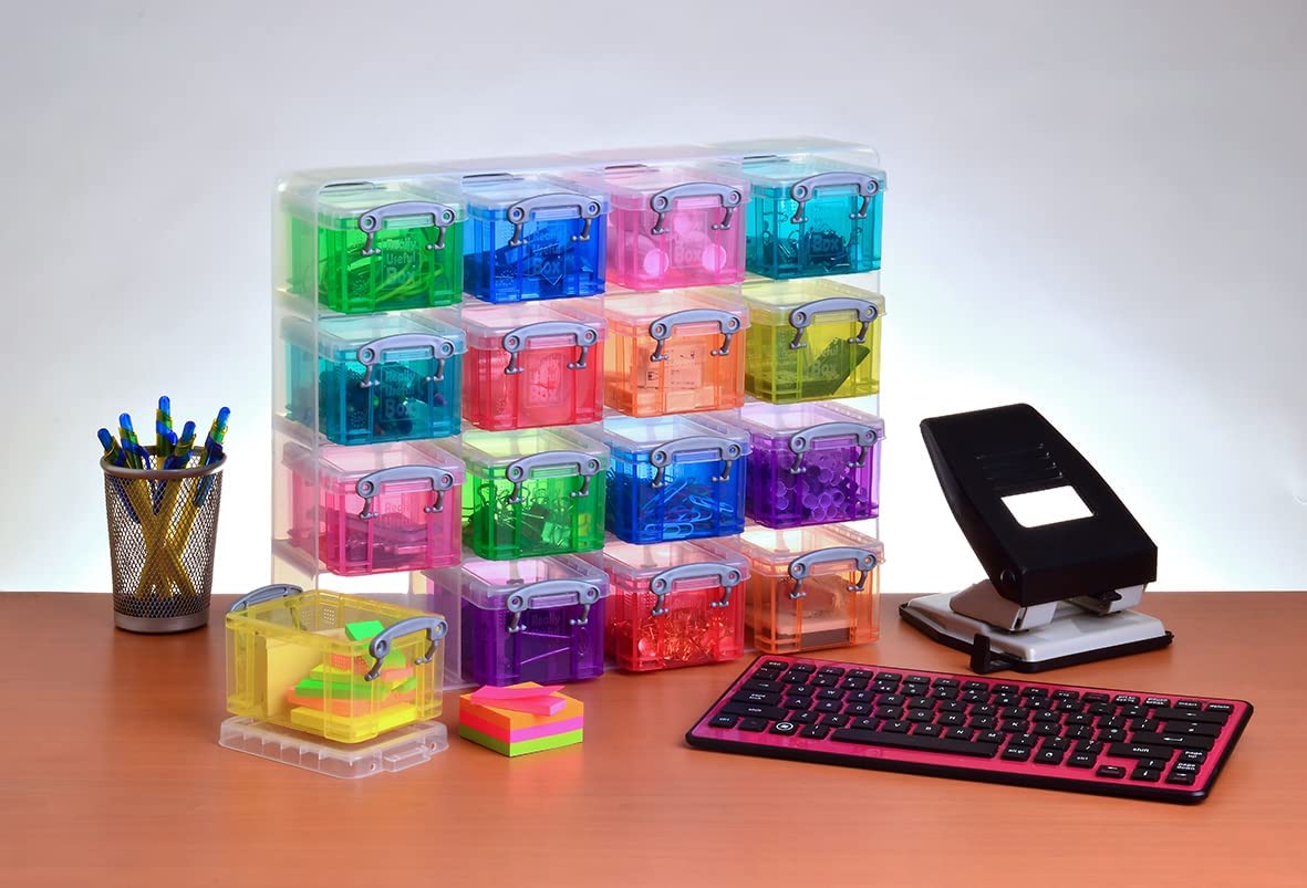 16 Pieces Useful Box 16x0.14 Liter Plastic Storage Box Organizer Clear & Assorted