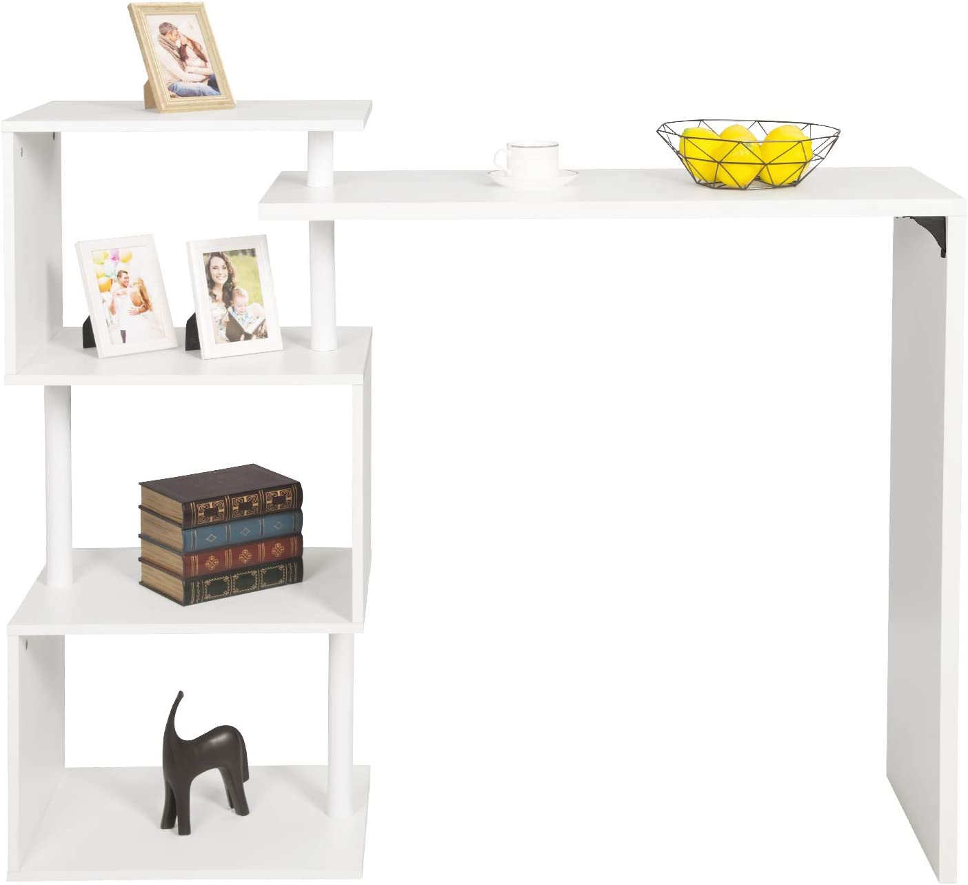WOLTU Kitchen Bar Counter Table Bistro Table Breakfast Dining Table White Coffee Table with 2-Tier Storage Rack Shelves for Beverage Display Shelving Strong Metal Frame BT27ws