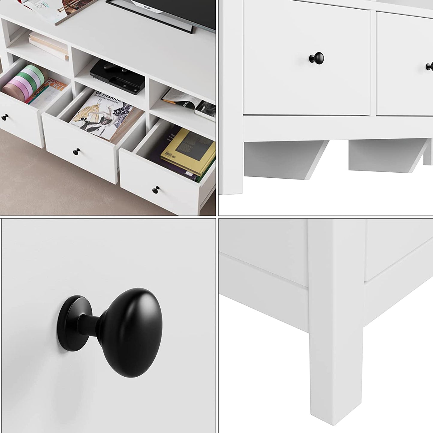 TV Stand Cabinet Floor TV Console with 3 Drawers for 43 Inch TV Unit White Bench Storage