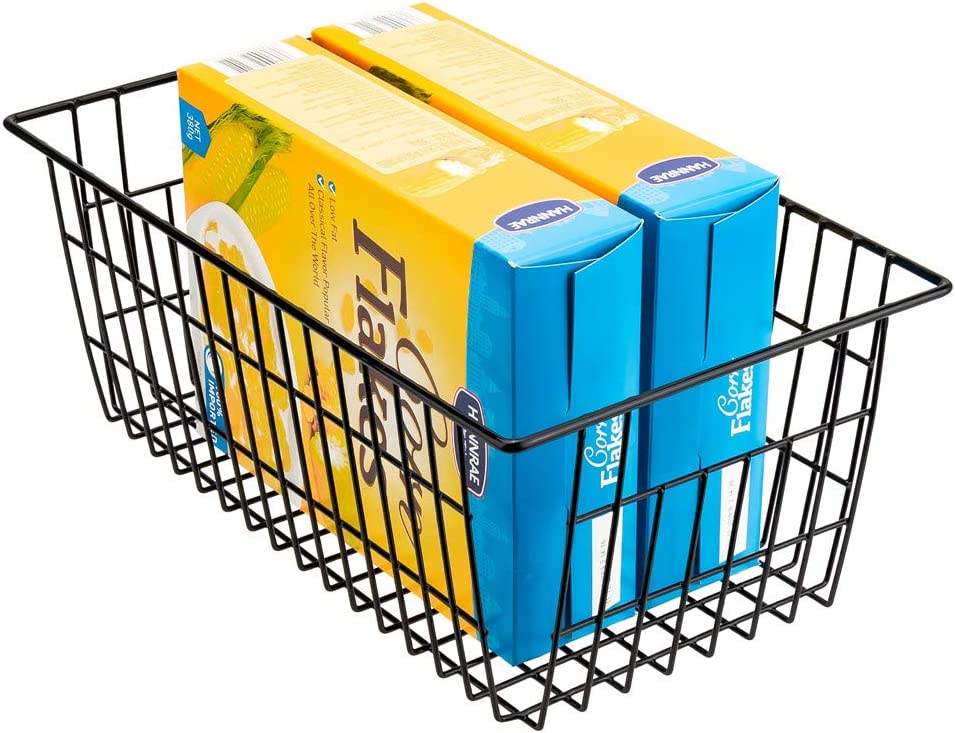 2 Pcs Wire Large Organizer Storage Bins Basket Black for Fridge Freezer w/ Handles FREE SHIPPING