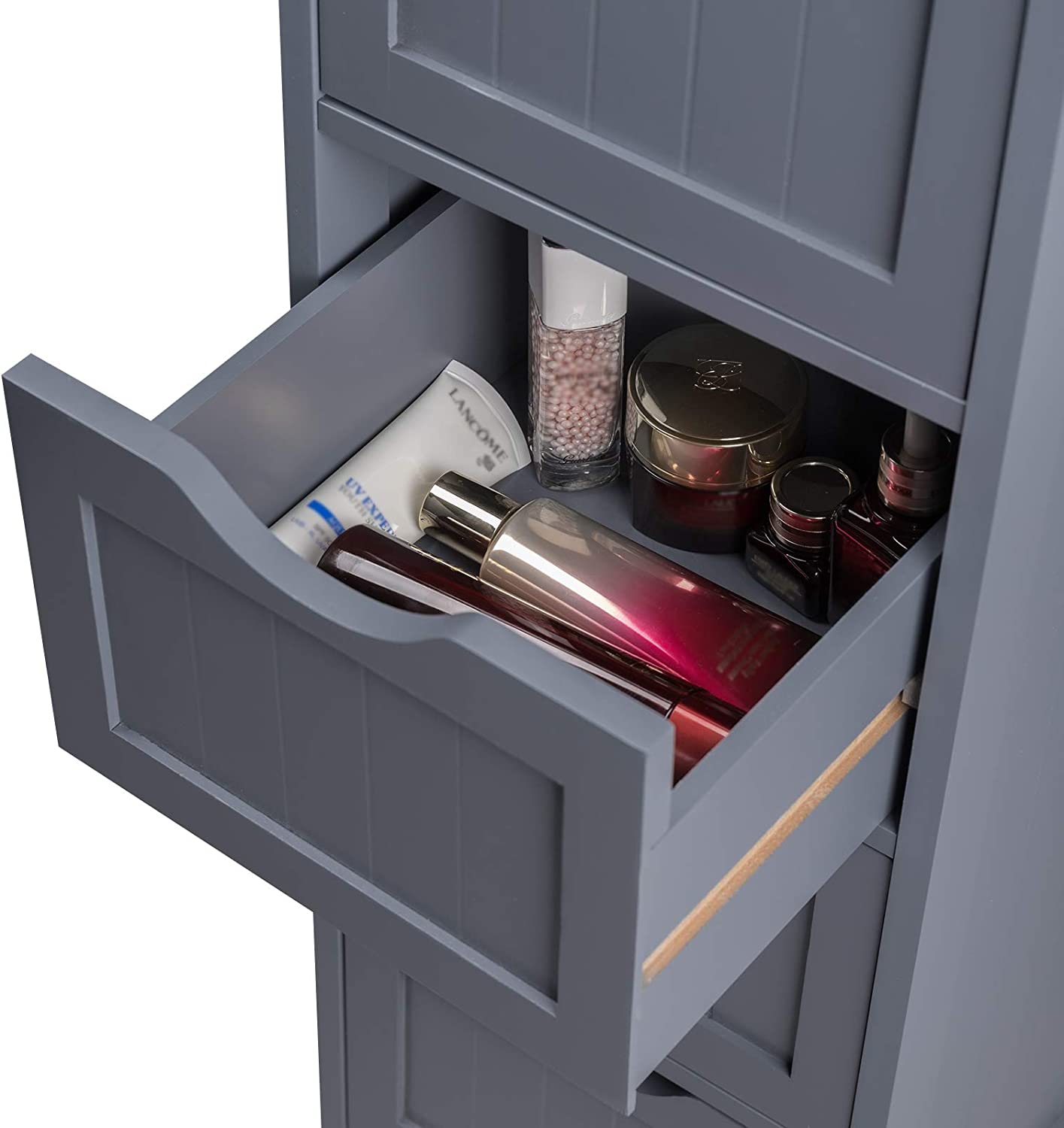 Bathroom Floor Storage Cabinet, Free-Standing Storage Unit Cupboard with 4 Drawers, Grey
