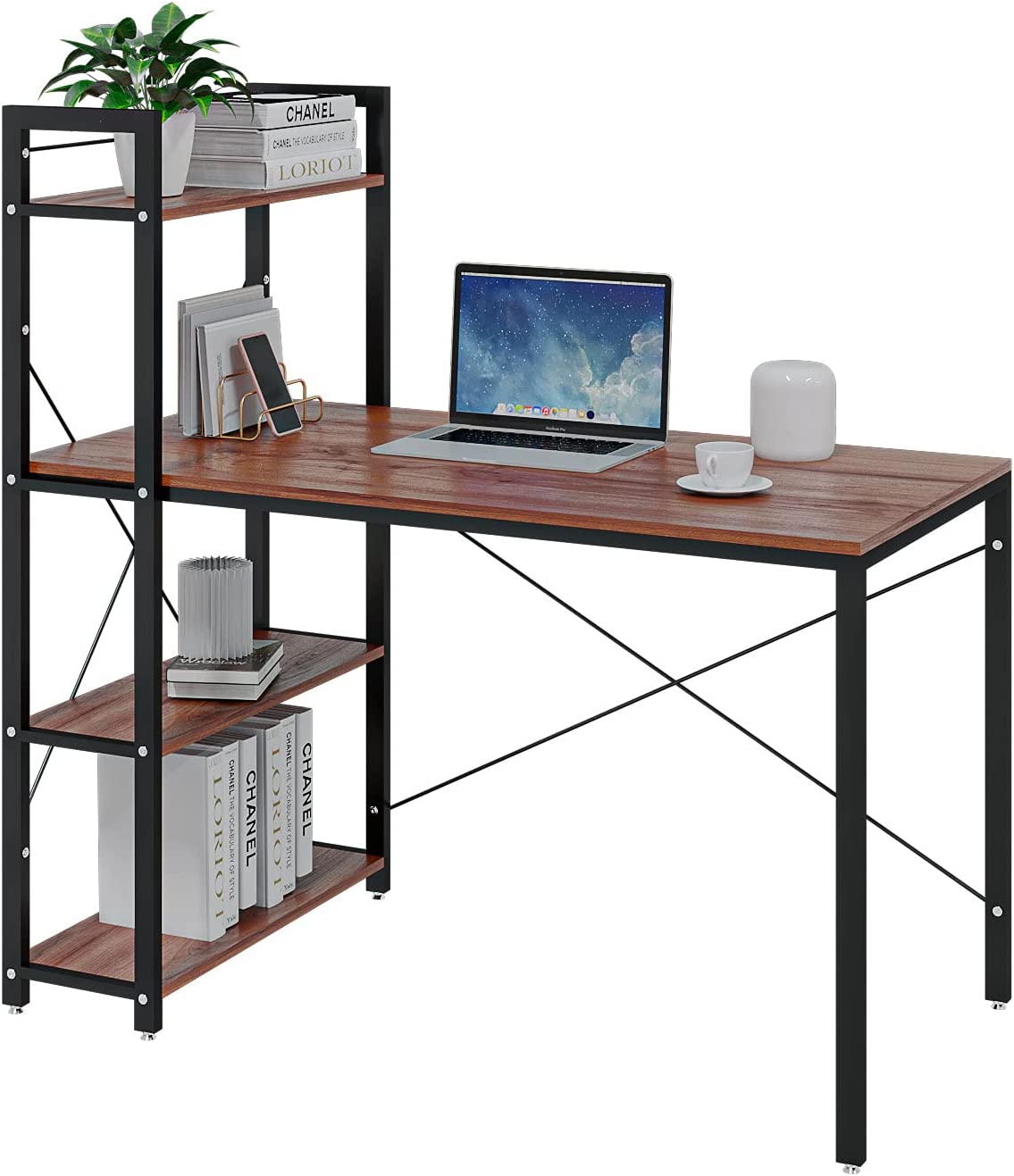 4 Tier Computer Desk, Computer Desk with Bookshelf, Computer PC Laptop Table