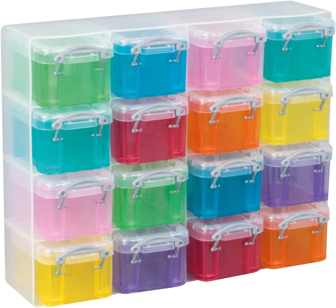 16 Pieces Useful Box 16x0.14 Liter Plastic Storage Box Organizer Clear & Assorted