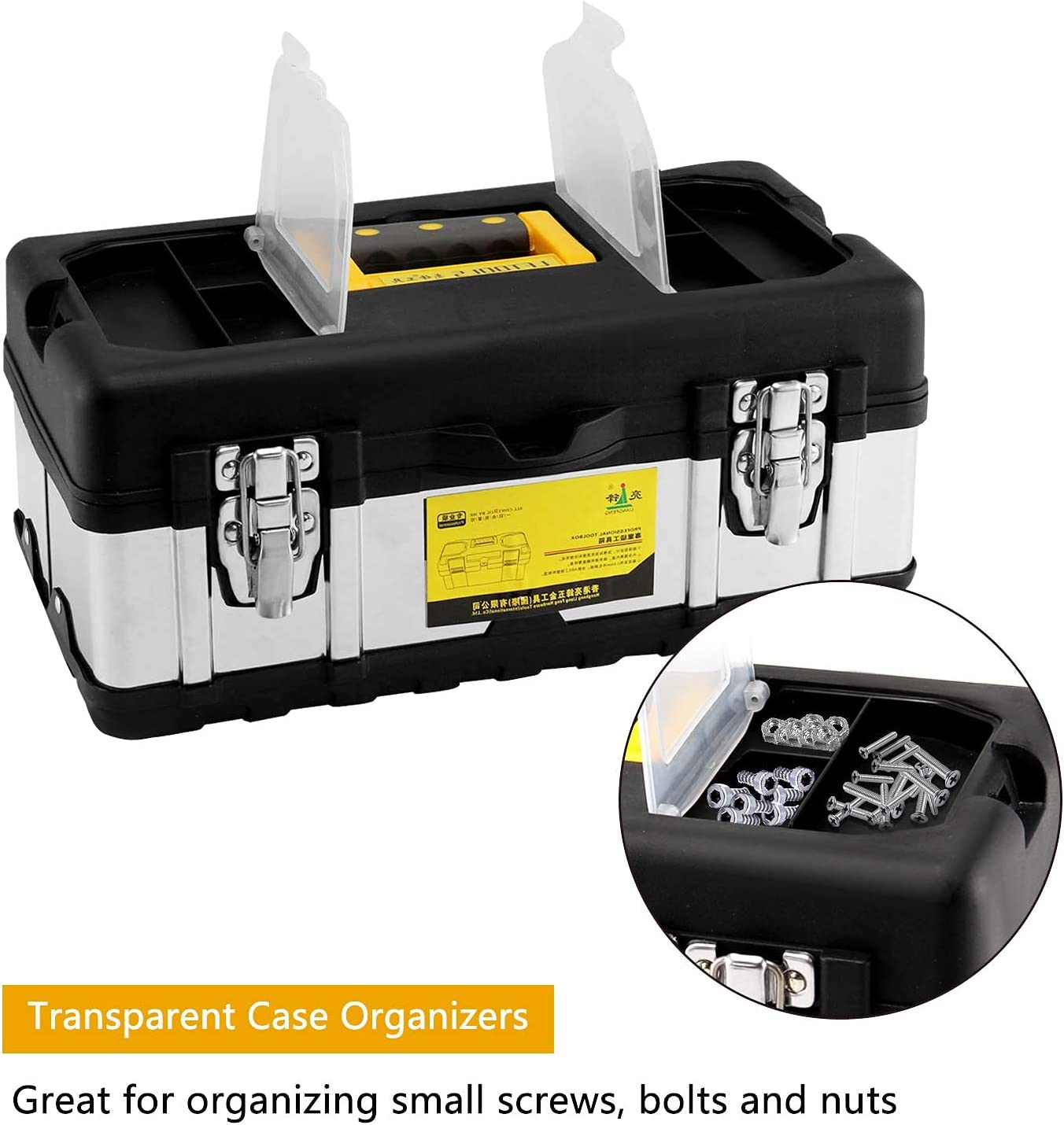 NEW! ToolBox Storage 16 Inch Heavy Duty Stainless Steel with Metal Dual Dual Latch Removable Tray