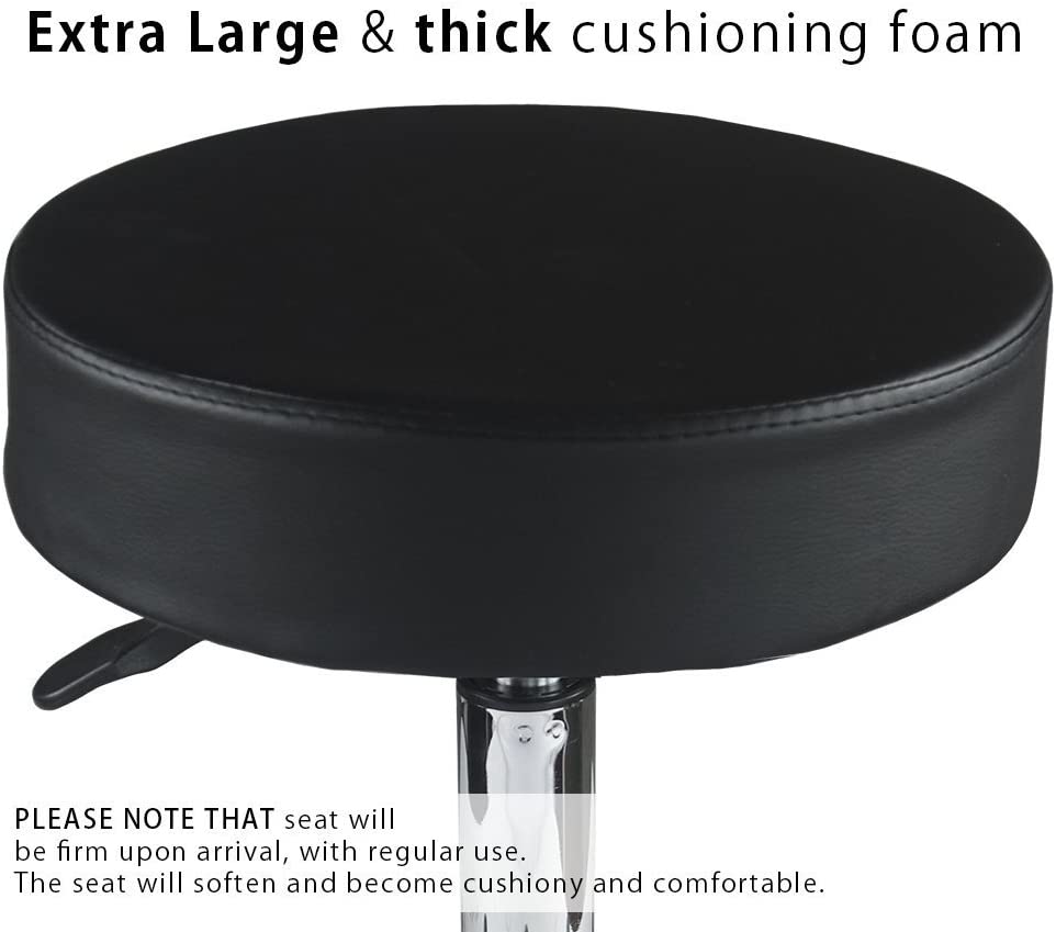 Black Adjustable Rolling Cushion Tattoo Salon Stool,5 Wheels