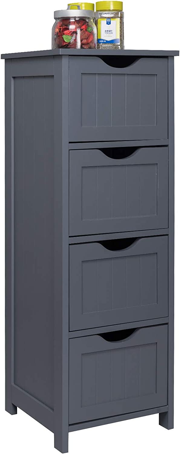 Bathroom Floor Storage Cabinet, Free-Standing Storage Unit Cupboard with 4 Drawers, Grey
