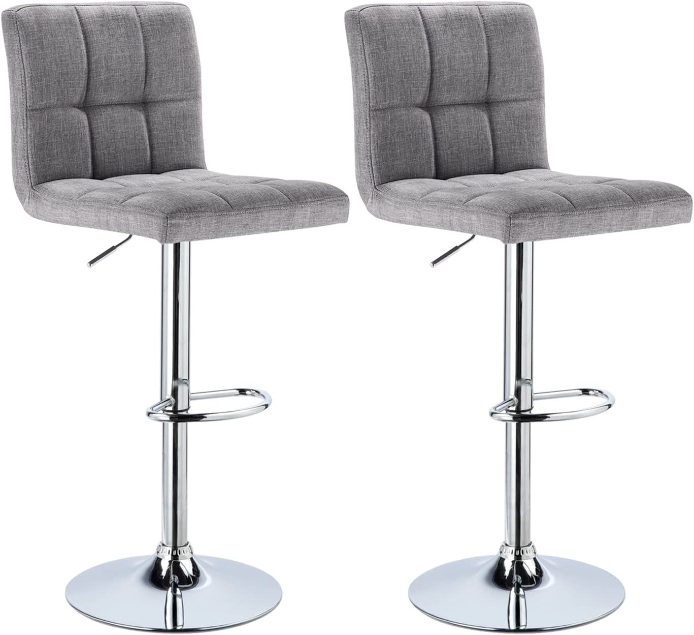 Set of 2 Bar Stools Light Grey Bar Chairs Breakfast Dining Stools for Kitchen Island Counter