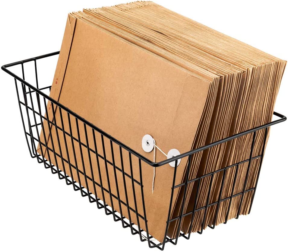 2 Pcs Wire Large Organizer Storage Bins Basket Black for Fridge Freezer w/ Handles FREE SHIPPING