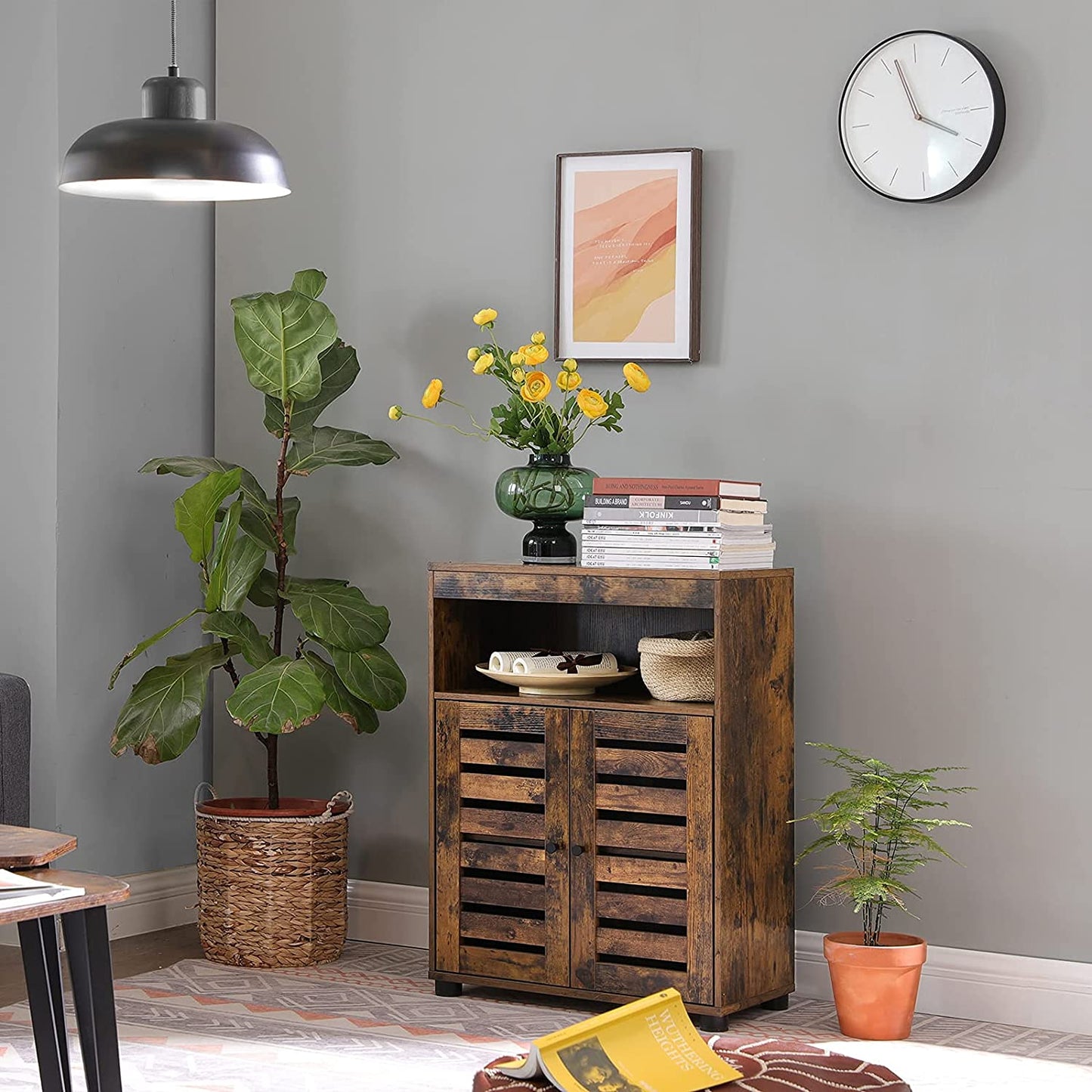 Bathroom Cabinet, Storage Cupboard Rustic Chic Style with Louvred Doors Adjustable Shelf