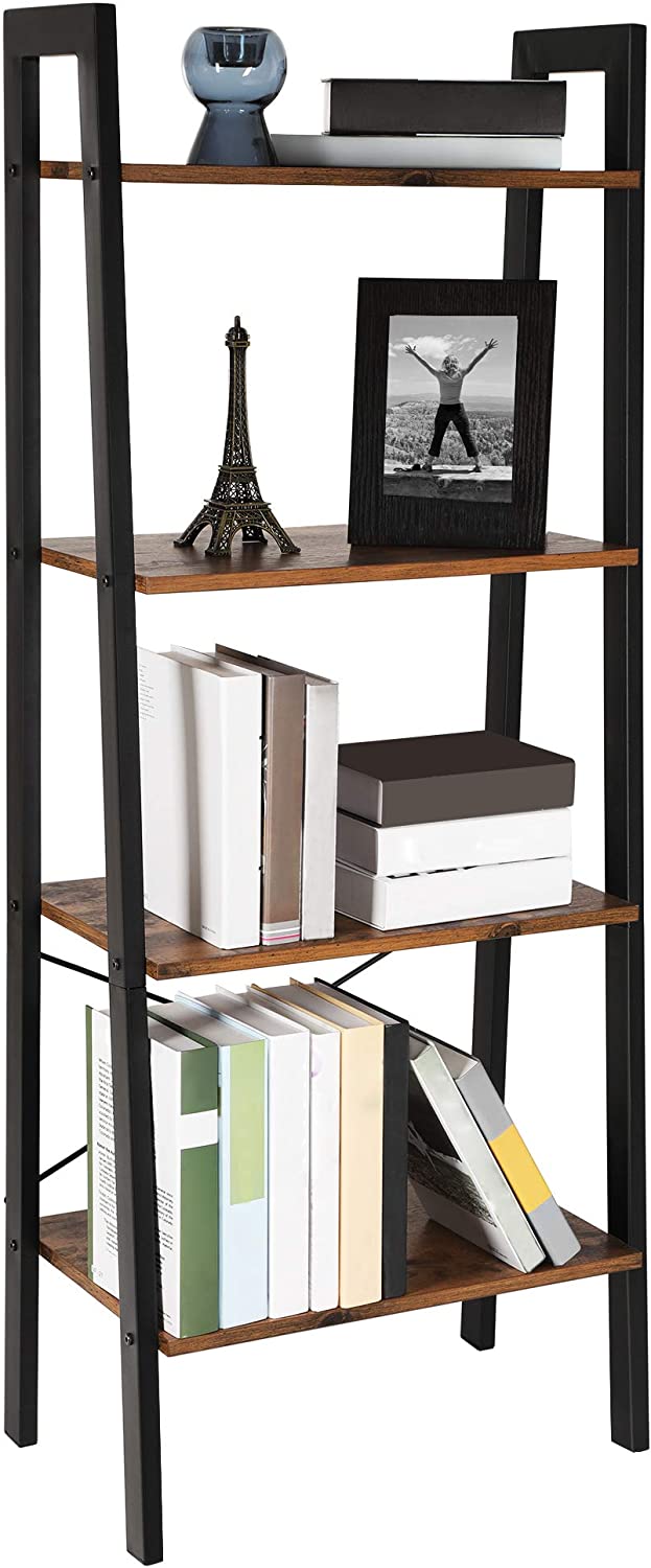 Ladder Shelf, Bookshelf, 4-Tier Industrial Storage Rack for Living Room, Bedroom, Kitchen