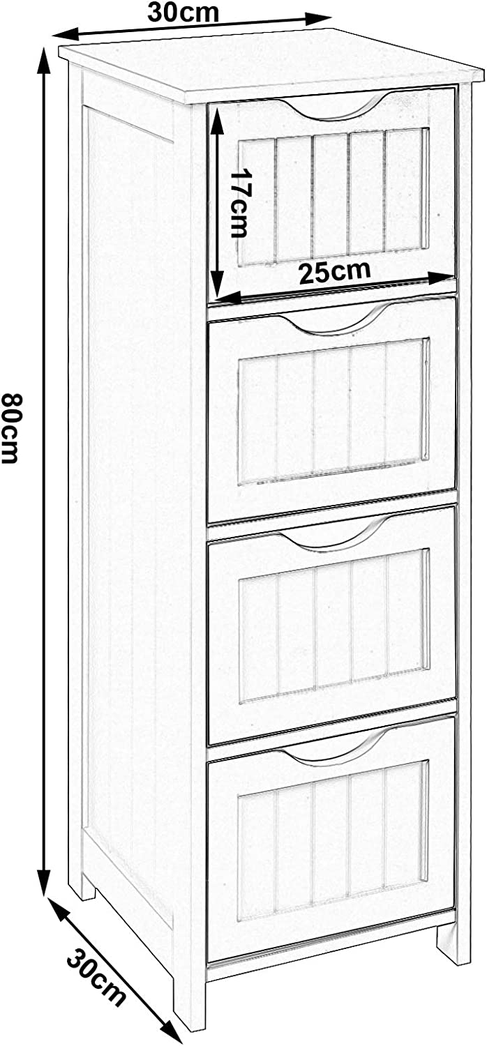 Bathroom Floor Storage Cabinet, Free-Standing Storage Unit Cupboard with 4 Drawers, Grey