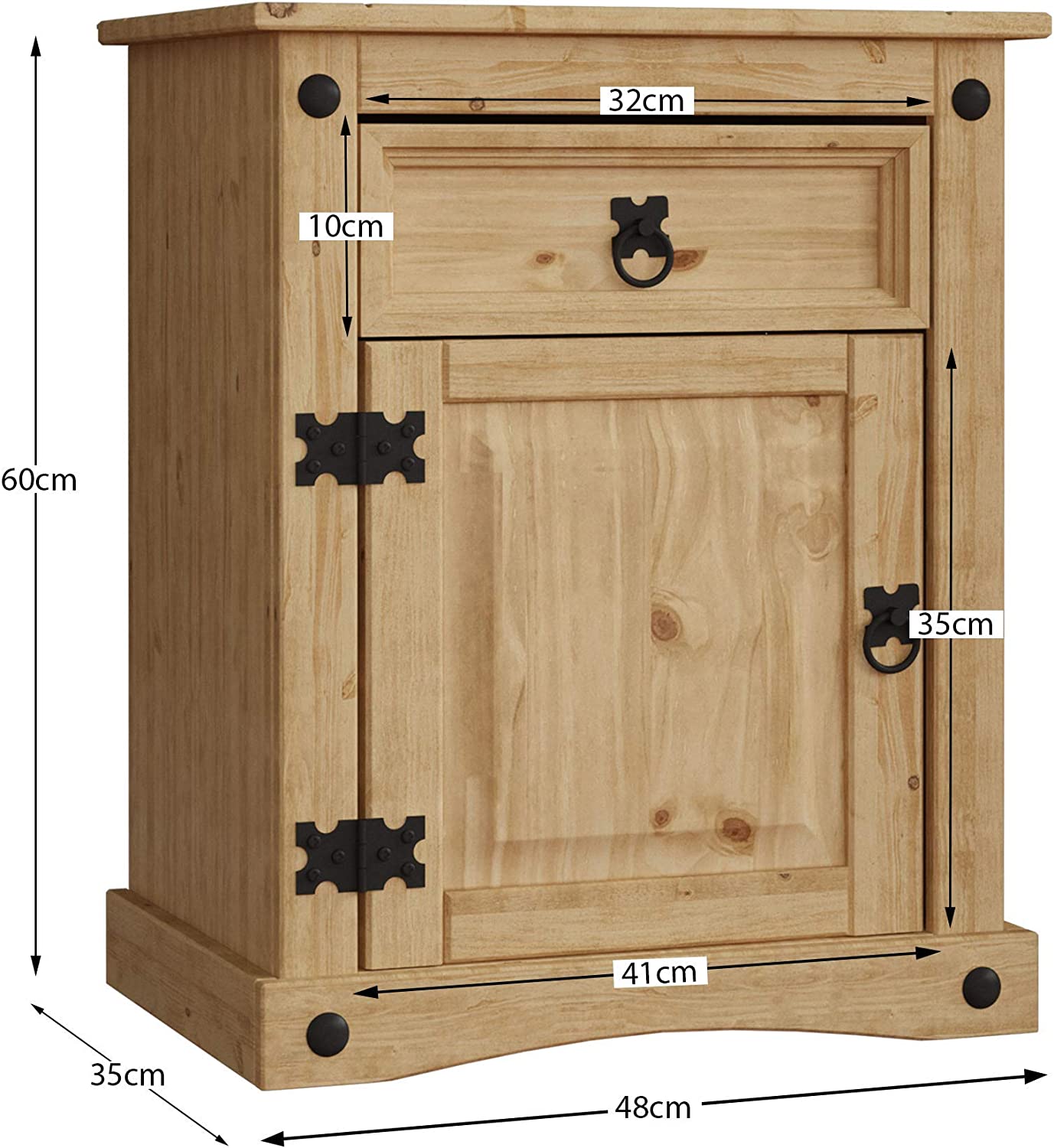 Corona Bedside Cabinet, 1 Drawer 1 Door, Solid Pine Wood