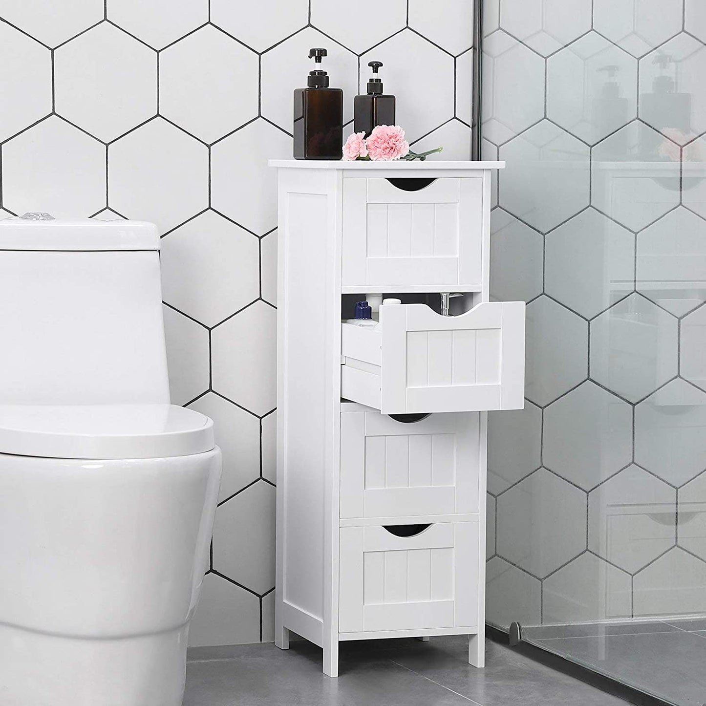 Bathroom Cabinet with 4 Drawers, White