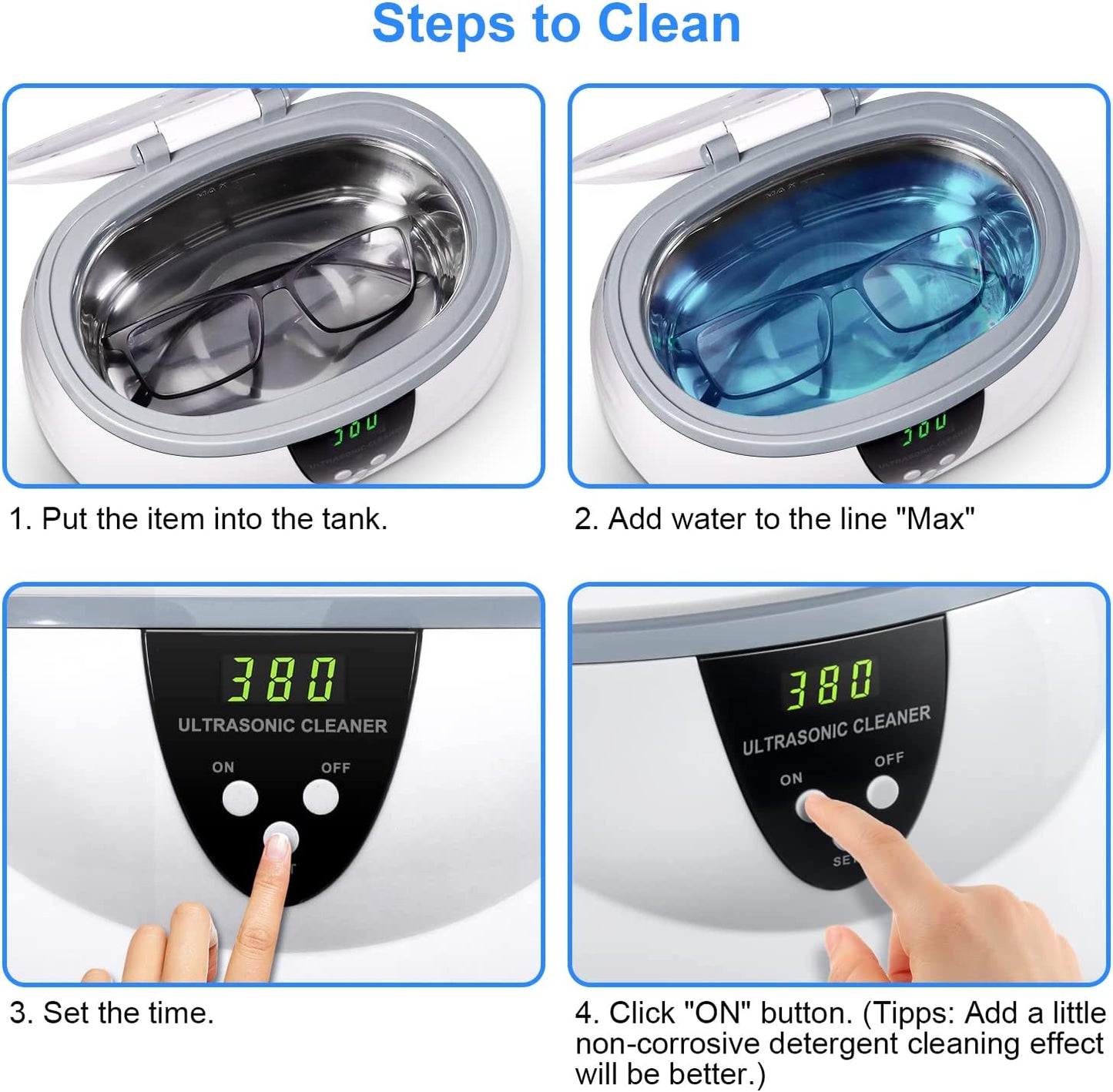 VLOXO CD-3800 Ultrasonic Cleaner with 5 Digital Timer Jewelry