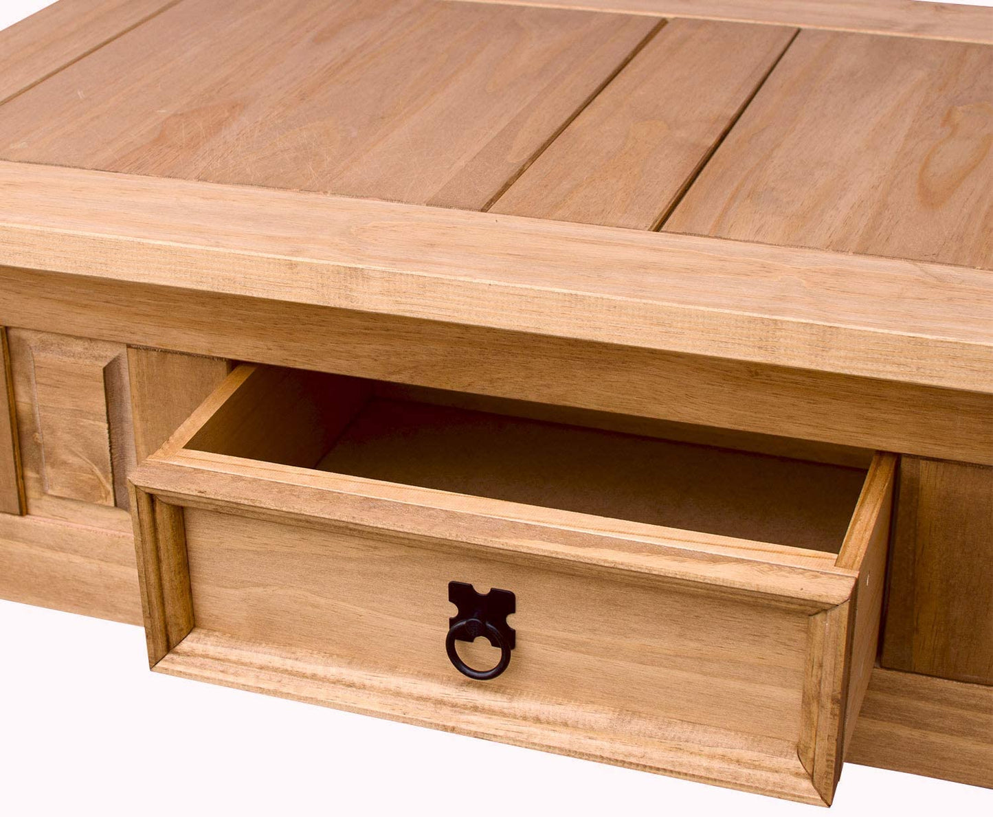 Corona Coffee Table With Drawer, Made from Distressed Waxed Pine, Solid Wood