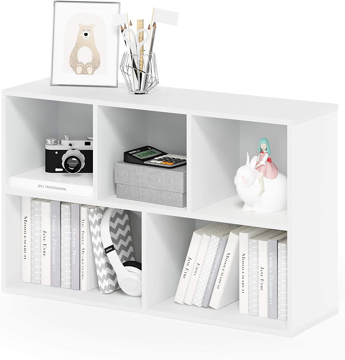 5-Cube Reversible Open Shelf Bookcase, Wood, White