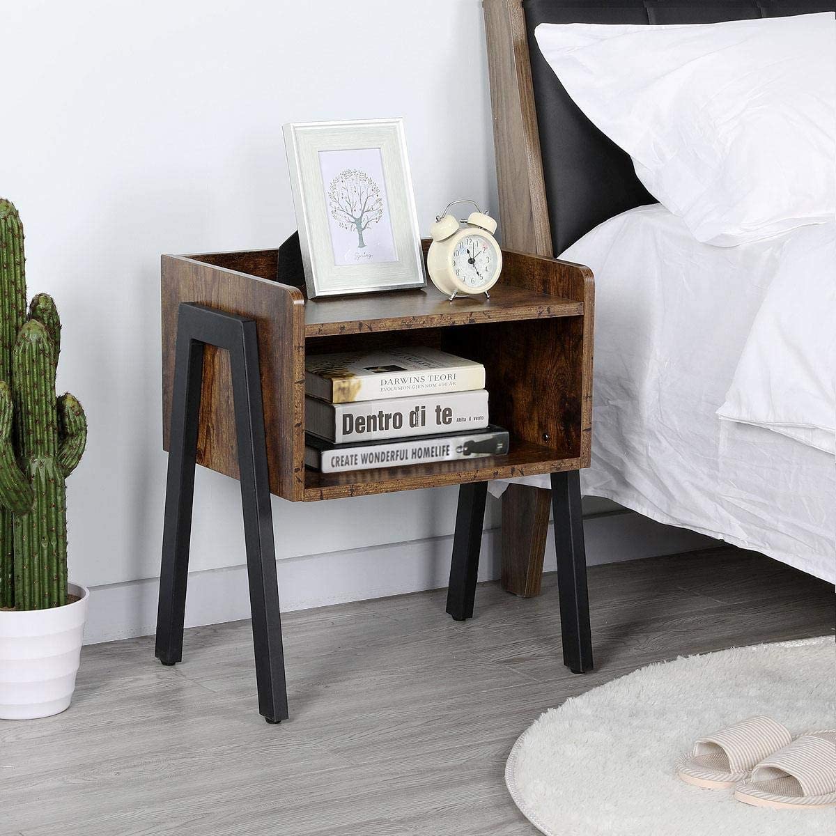 NEW Side Table Industrial Nightstand Stackable End Table with Open Front Storage