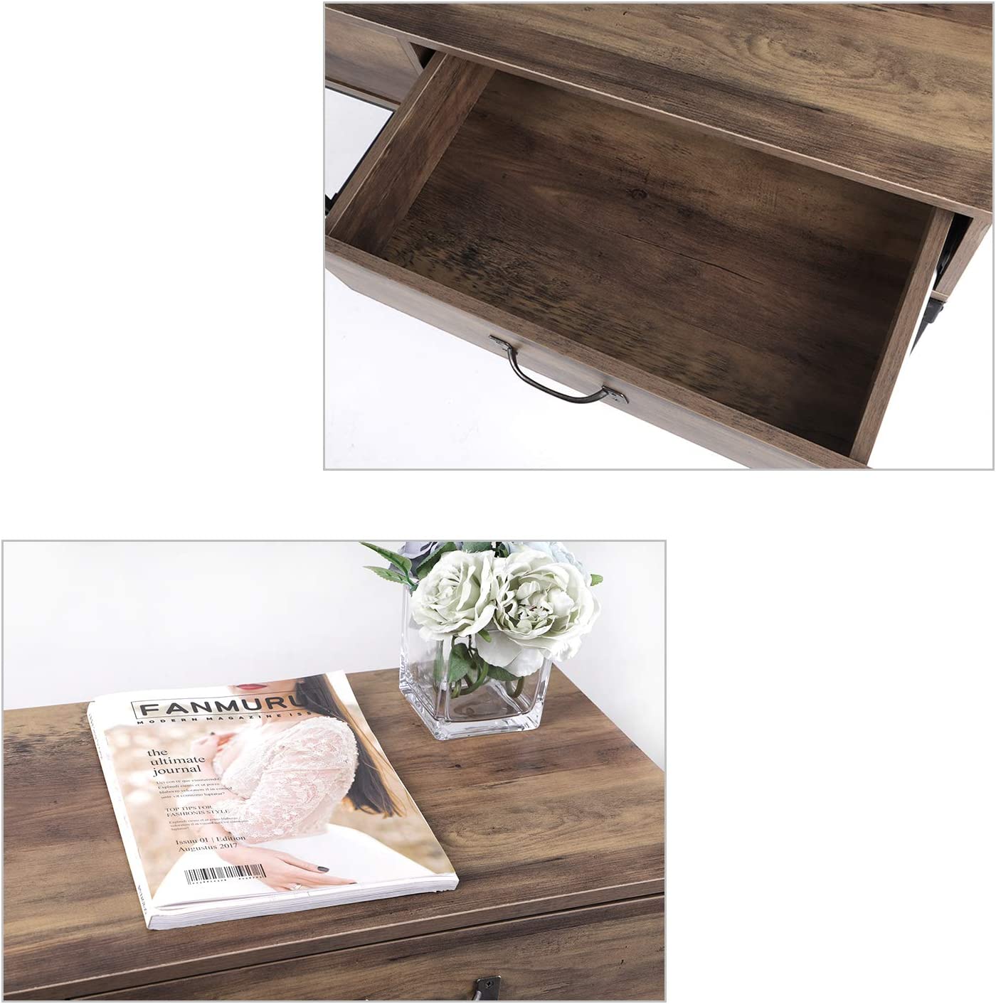 Console Table, 2 Drawers with Handles and Storage Shelf Side Table