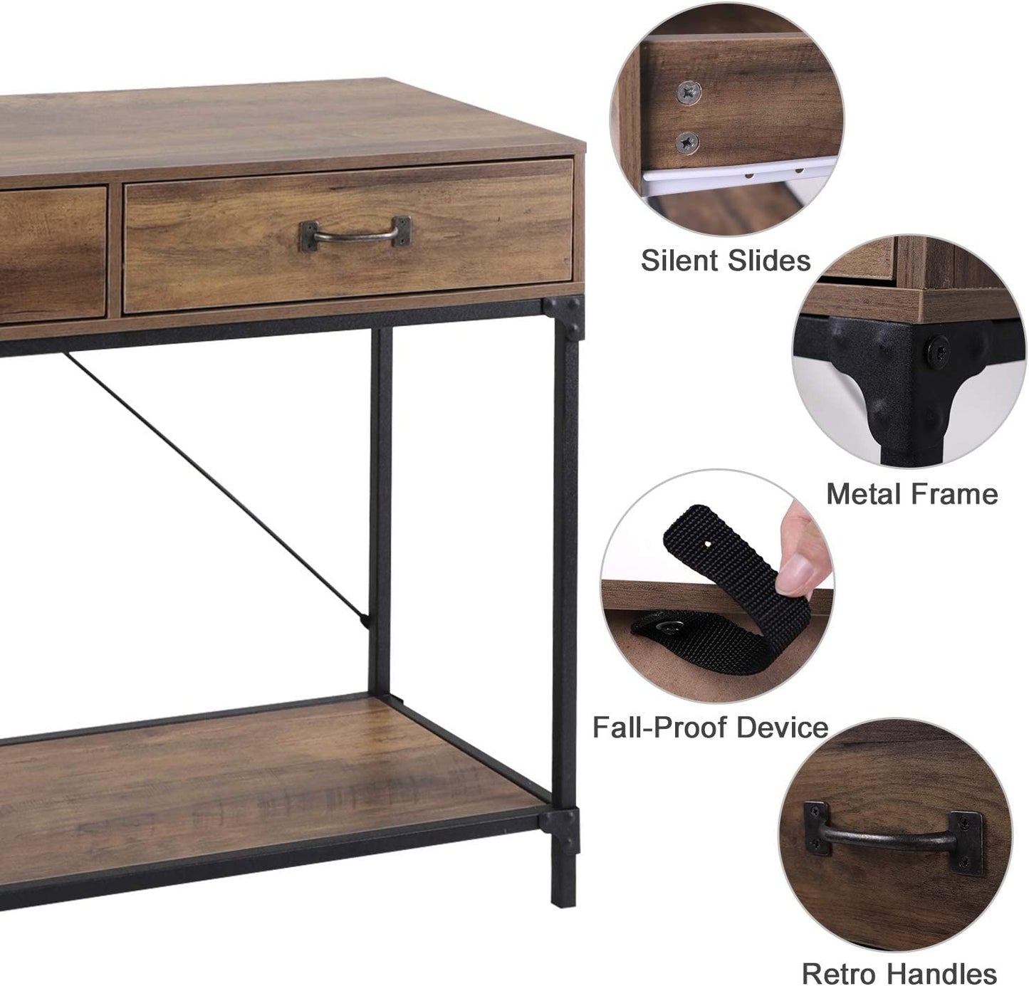Console Table, 2 Drawers with Handles and Storage Shelf Side Table