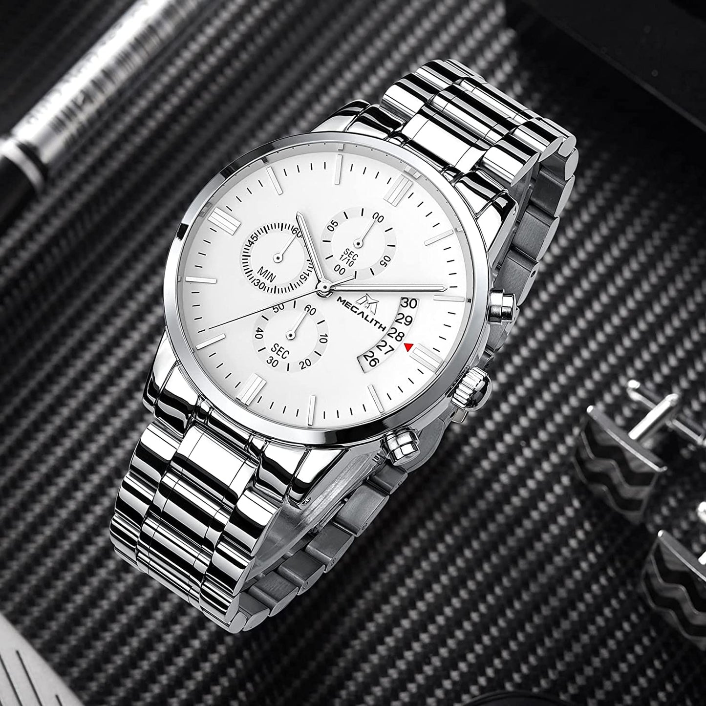 SALE! Mens Watches Large Face Chronograph Stainless Steel Waterproof Watch FREE SHIPPING