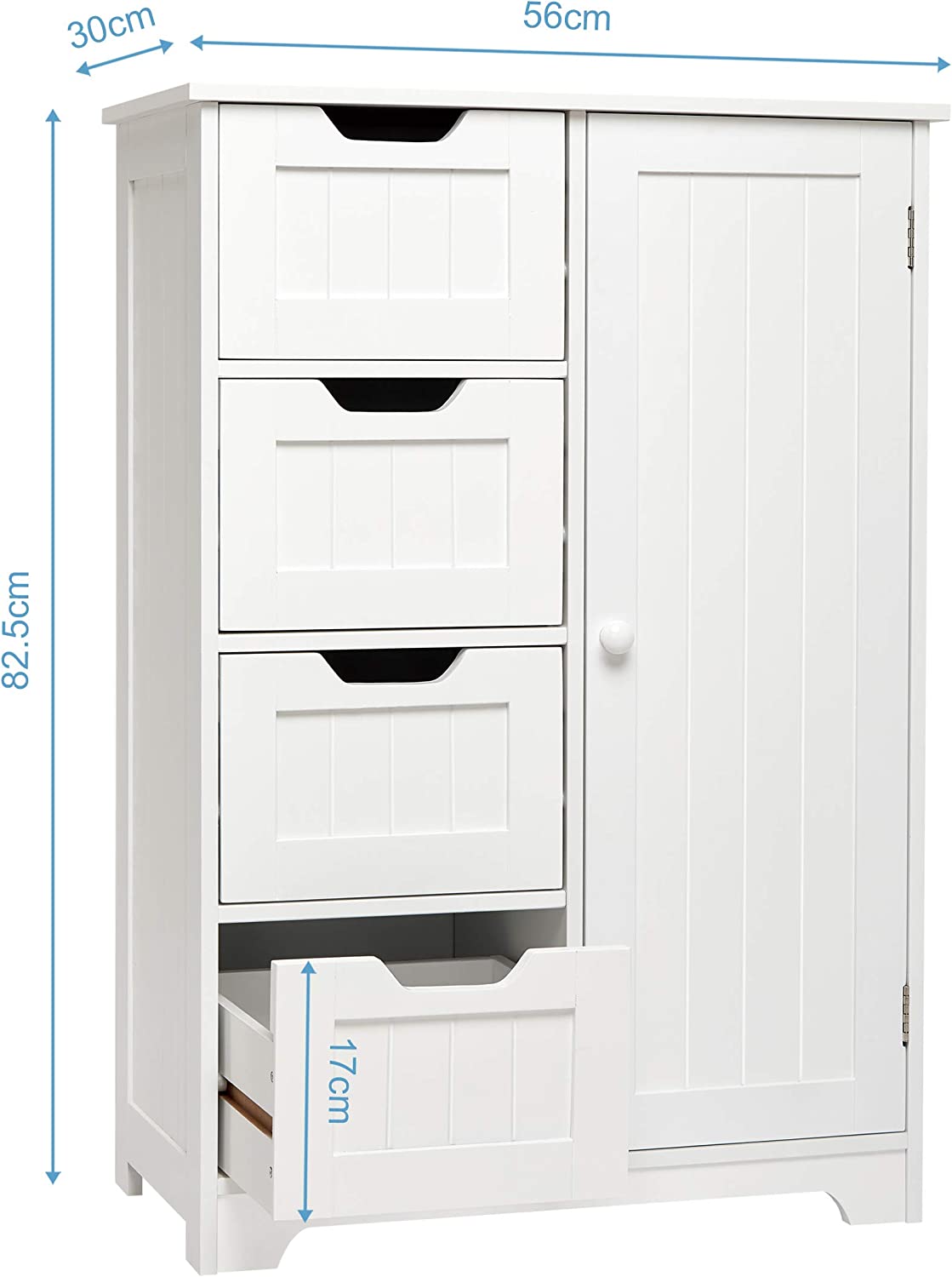 Bathroom Storage Cabinet w/ 4 Drawers 1 Door Adjustable Partition Wooden Modern Style White