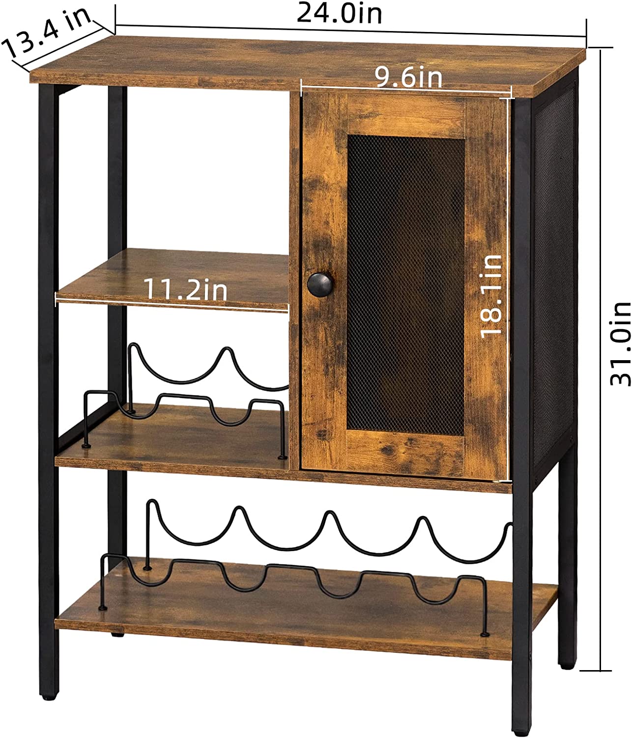 Wine Bar Cabinet Table with Wine Rack & Glass Holder, Industrial Wood Coffee Bar