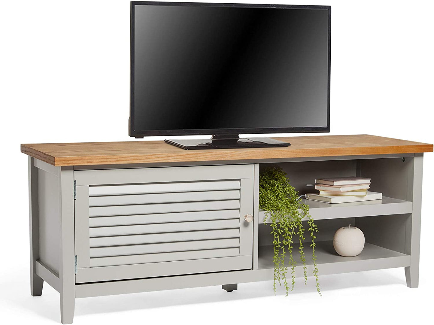 NEW TV Cabinet w/Ash Wood Top up to 50" Entertainment Unit w/Cupboard & 2 Open Storage Shelves