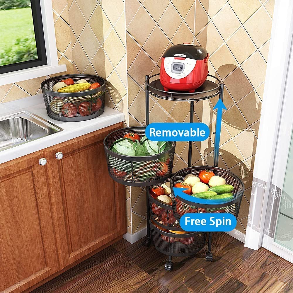 💥SALE💥4 Tier Round Rotating Multi-Layer Kitchen Storage Shelf, Fruit Vegetable Storage Basket