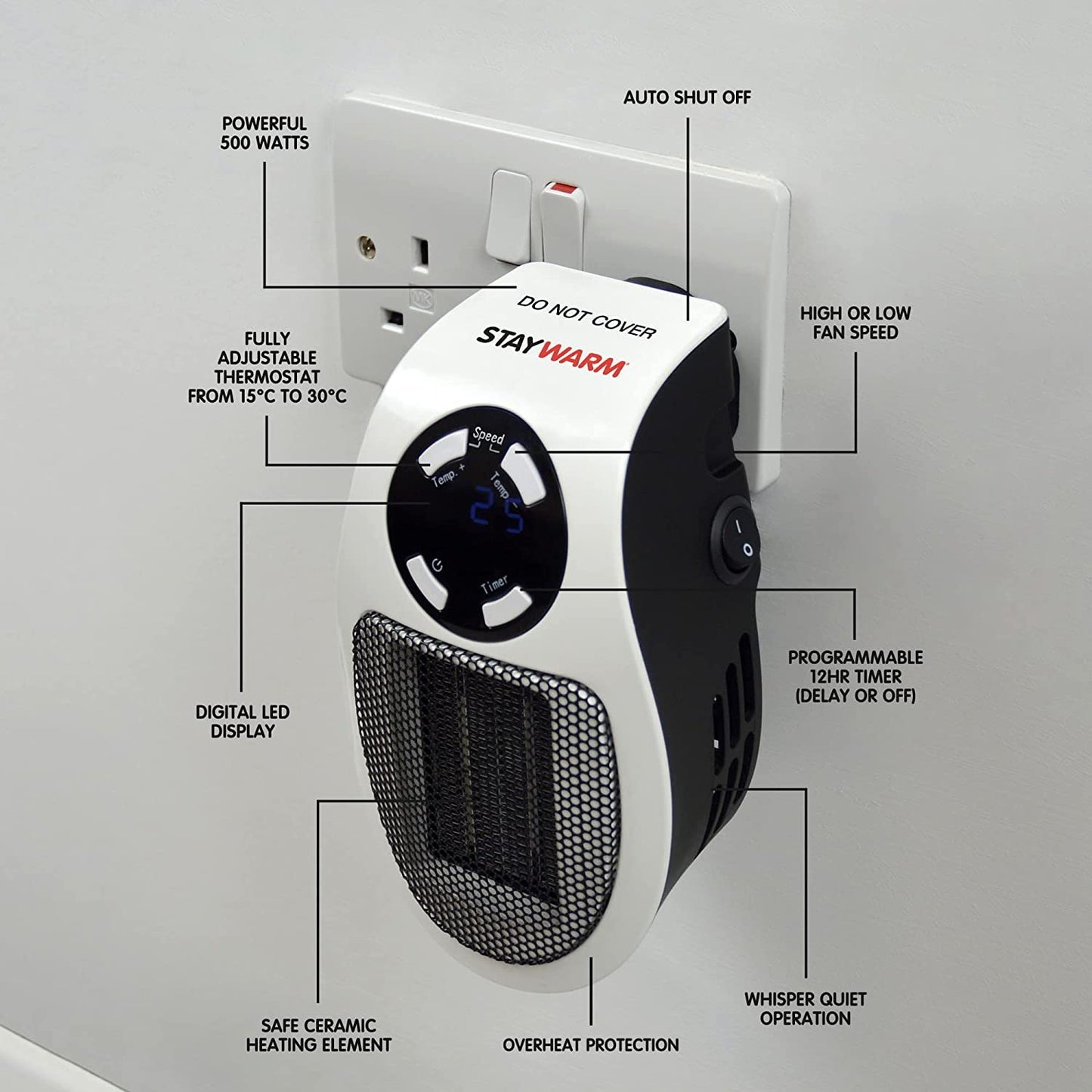 500w Plugin Local (2m2) Power Heater / 2 Fan Speeds