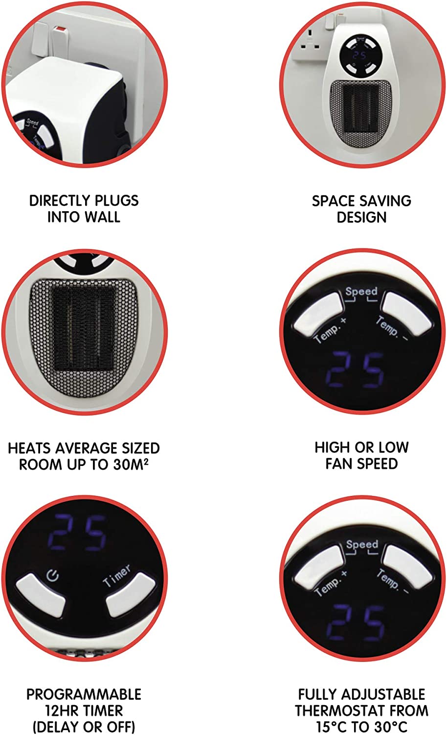 500w Plugin Local (2m2) Power Heater / 2 Fan Speeds