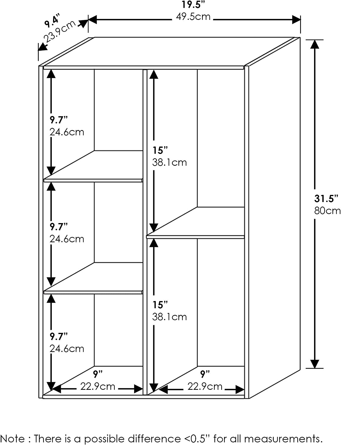 5-Cube Reversible Open Shelf Bookcase, Wood, White
