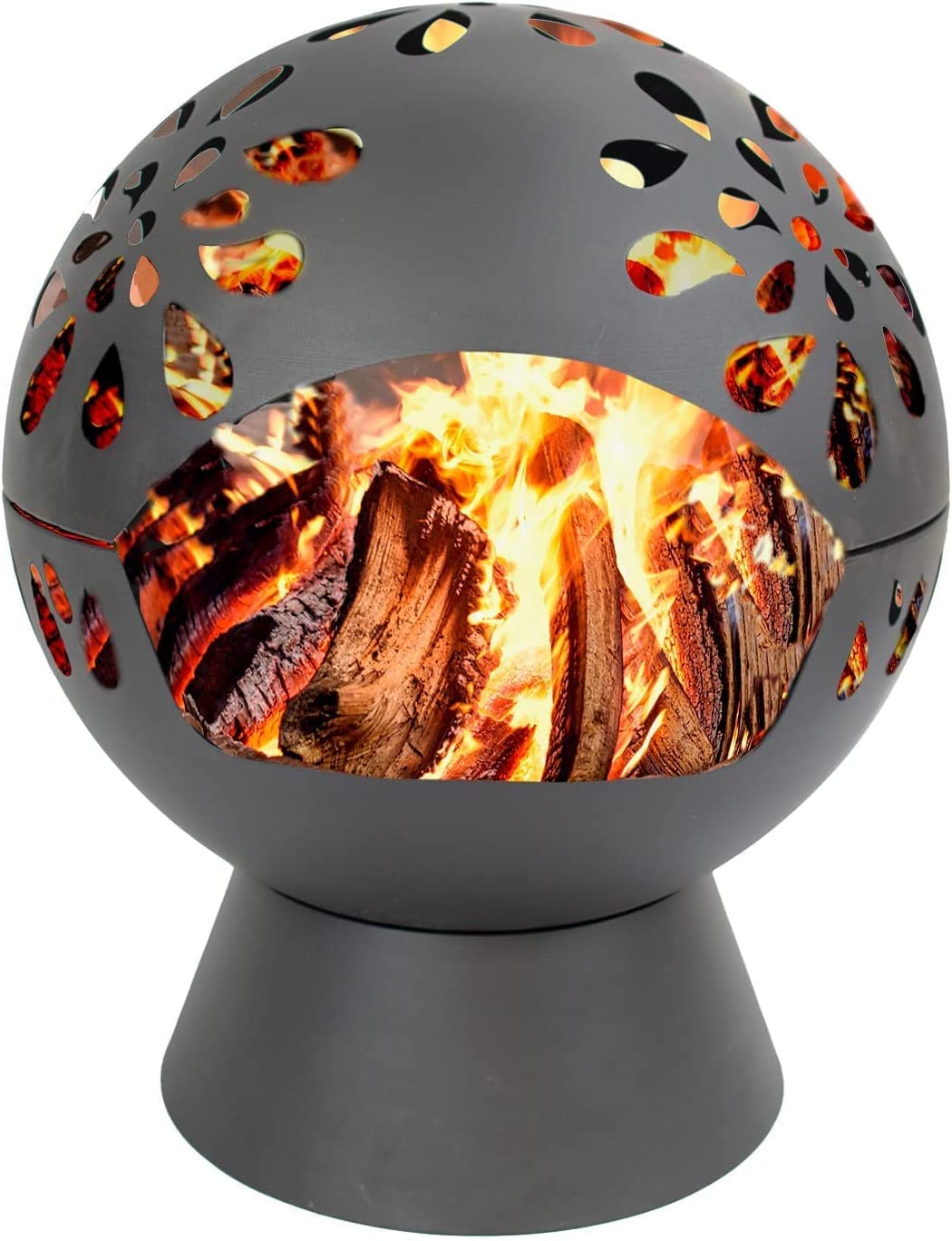 Globe Fire Pit Large 60cm Outdoor Round Firepit for Outdoor with Weatherproof Cover (Black)