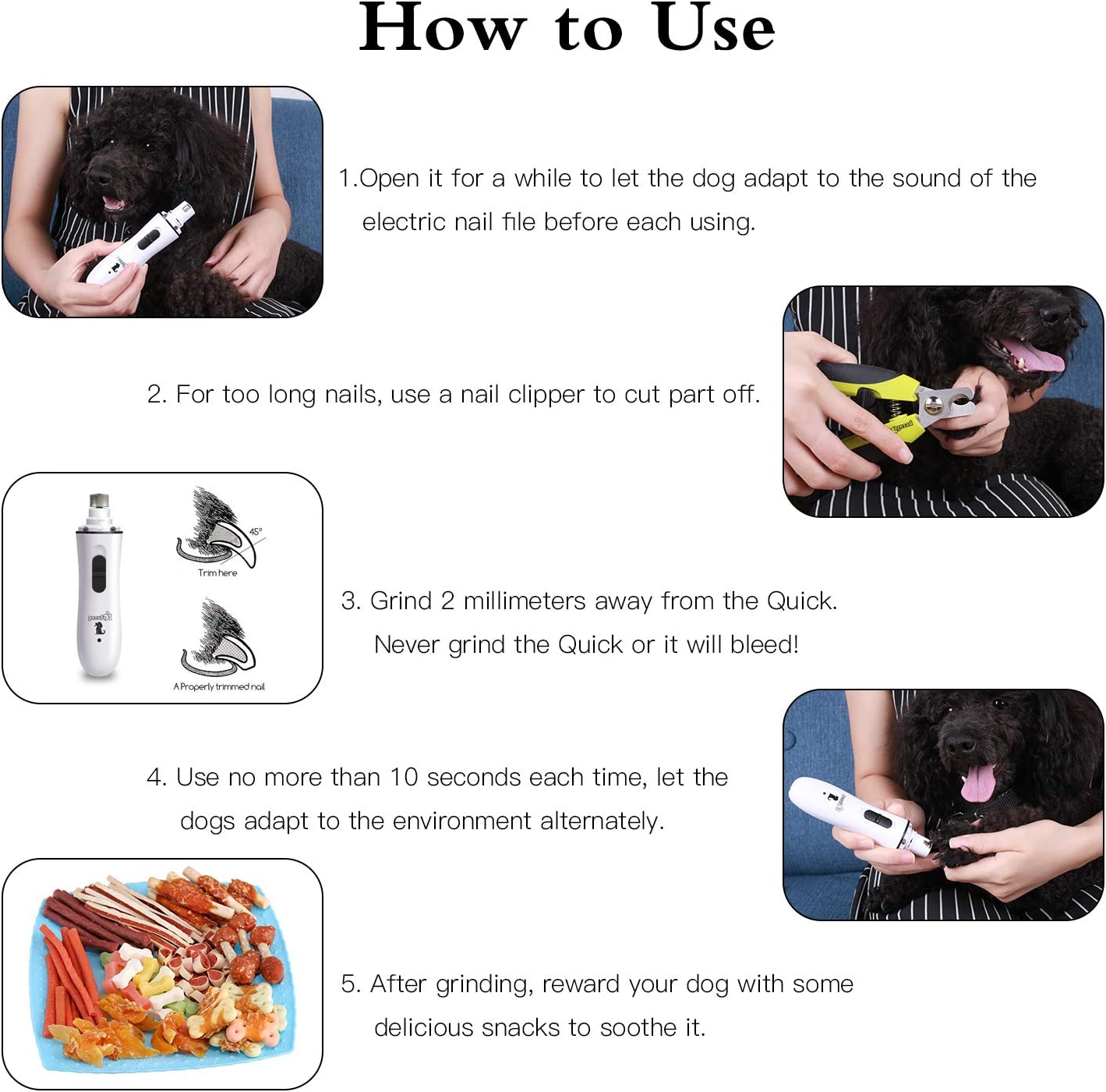 Dog Nail Grinders, 50 DB Ultra Quiet Electric Nail File With 2 Speeds Fast Clipping