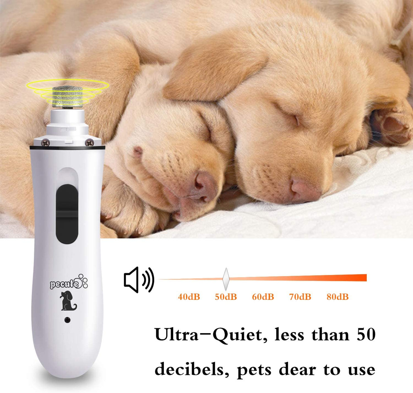 Dog Nail Grinders, 50 DB Ultra Quiet Electric Nail File With 2 Speeds Fast Clipping