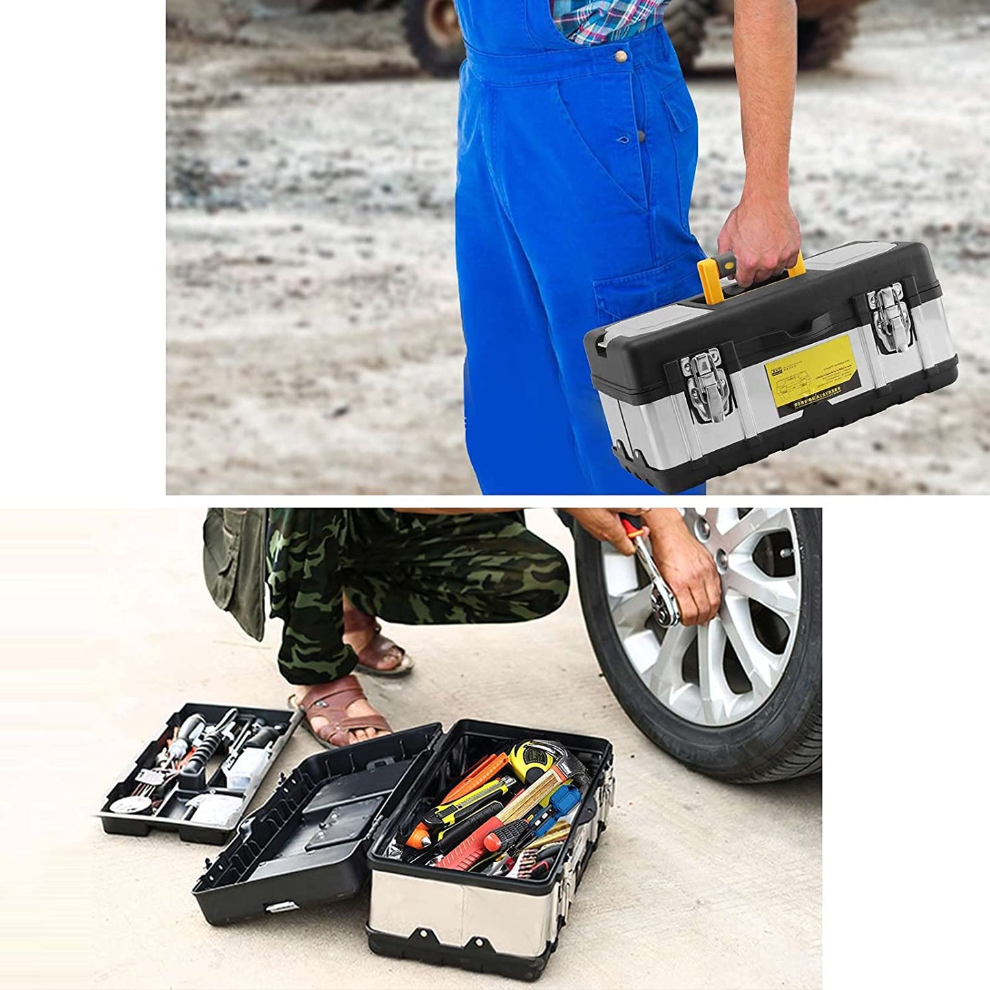 NEW! ToolBox Storage 16 Inch Heavy Duty Stainless Steel with Metal Dual Dual Latch Removable Tray