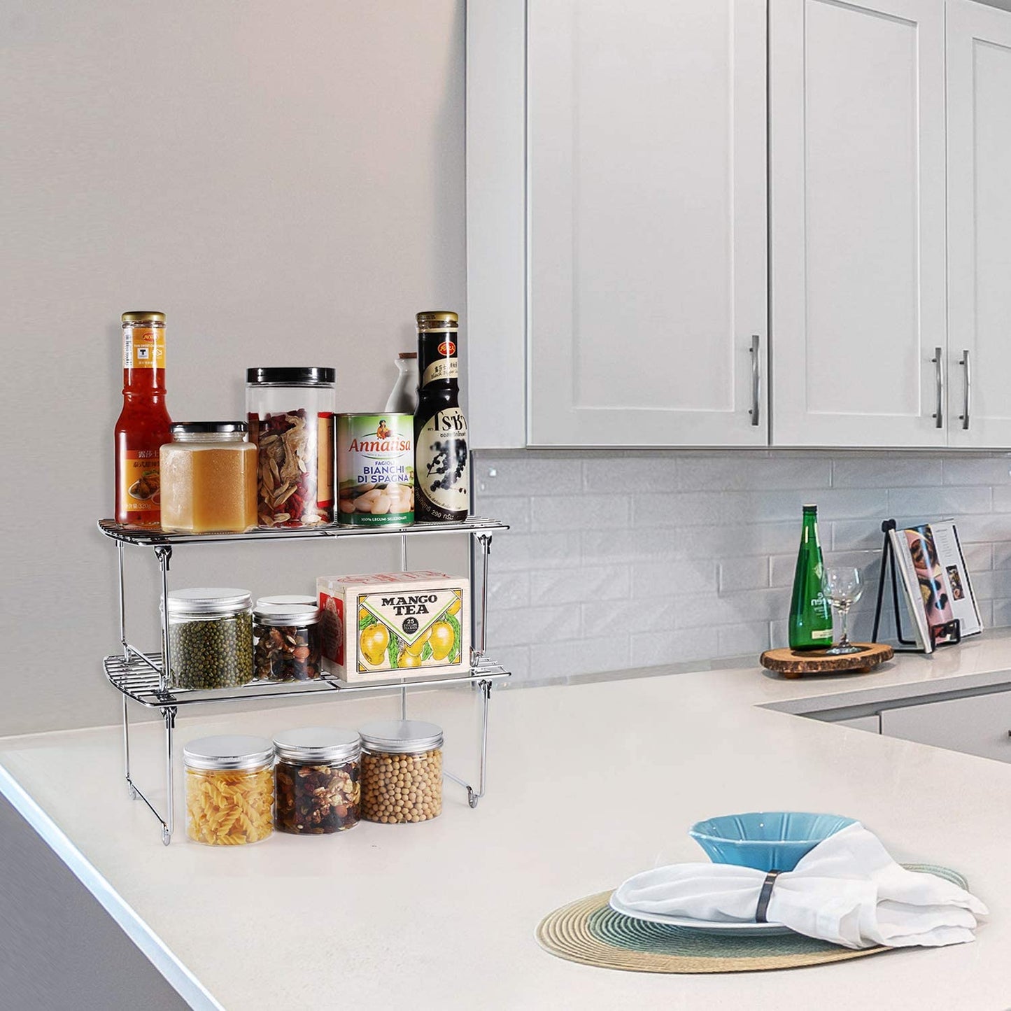💥SALE💥Kitchen Cabinet Shelf Organizer, Expandable & Stackable Cupboard Storage Spice Rack