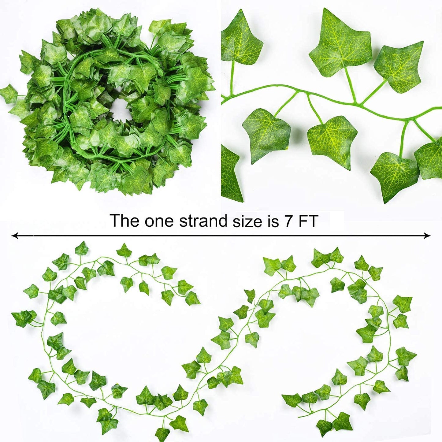12 Pack Artificial Ivy Leaf Garland Plants Vine Hanging Wedding Garland with 90 LED String Light