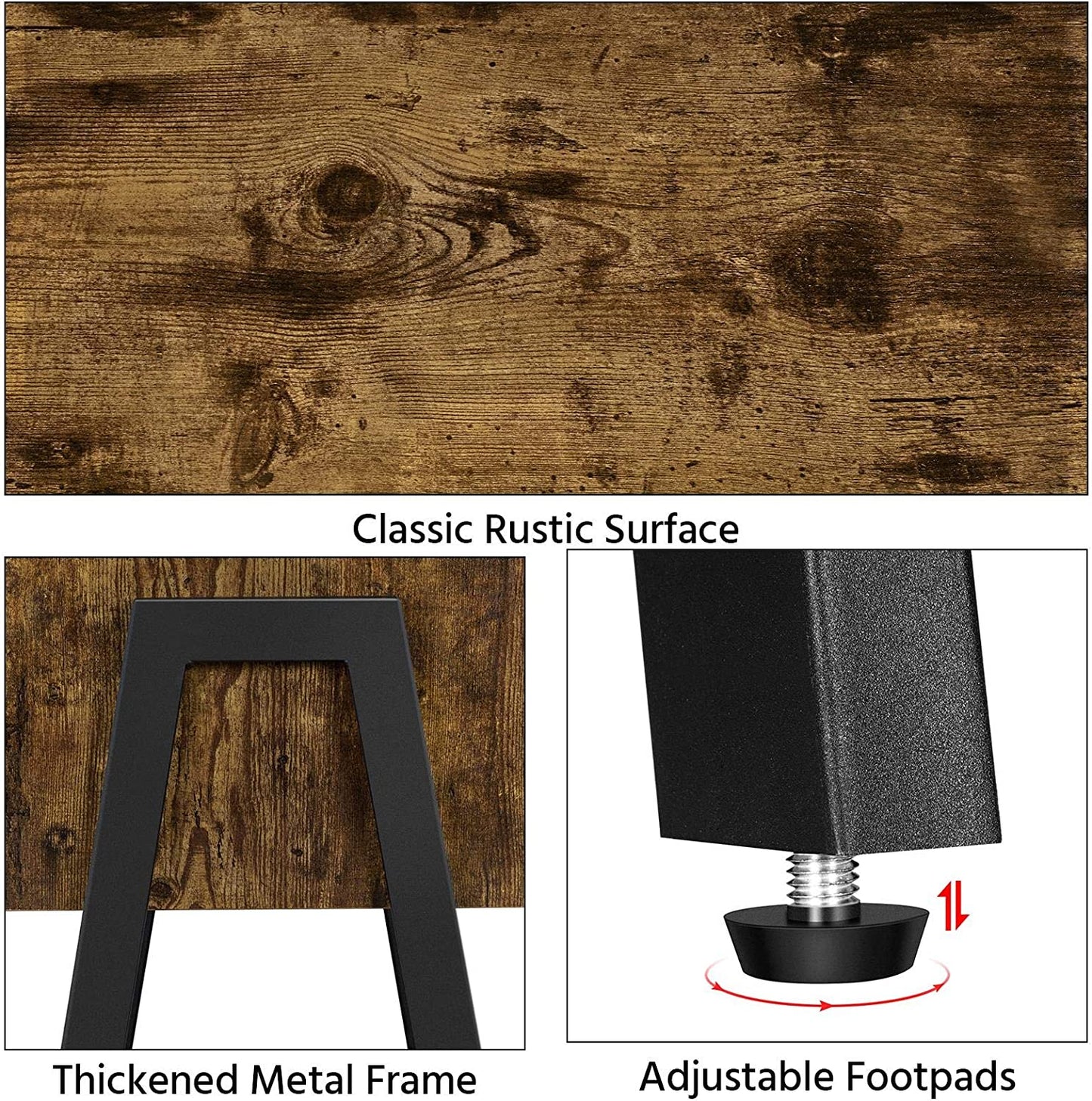 2 Set Industrial Bedside Table, Wooden Nightstands with 3 Tier Open Drawer Rustic Brown