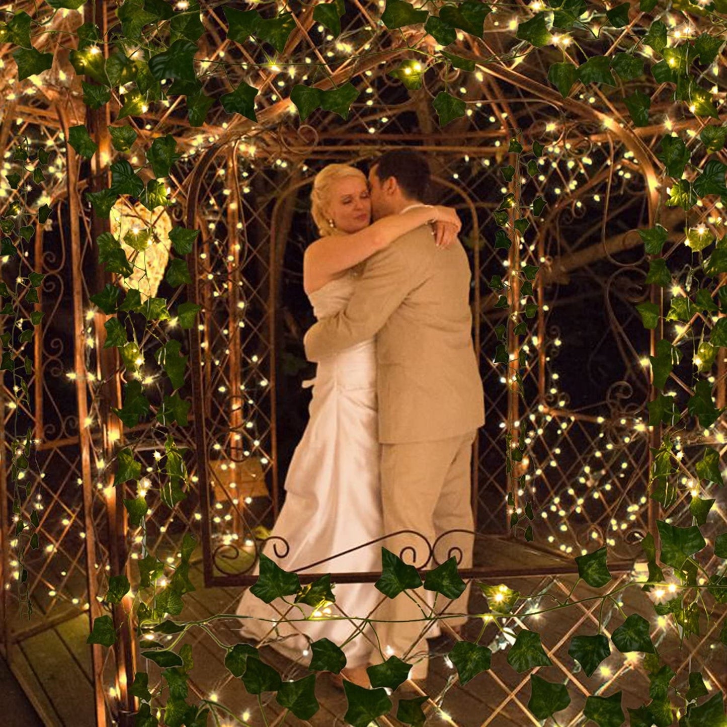 12 Pack Artificial Ivy Leaf Garland Plants Vine Hanging Wedding Garland with 90 LED String Light