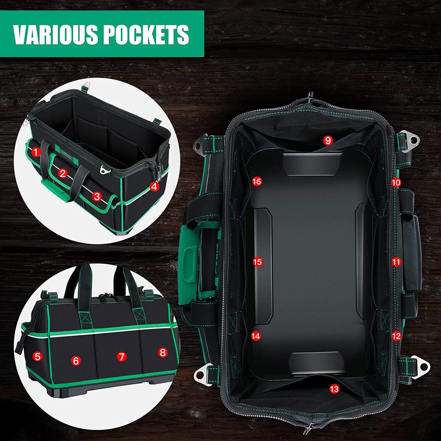 NEW! 16 Inch Tool Bag with Night Reflector Strip Tool Storage Bag