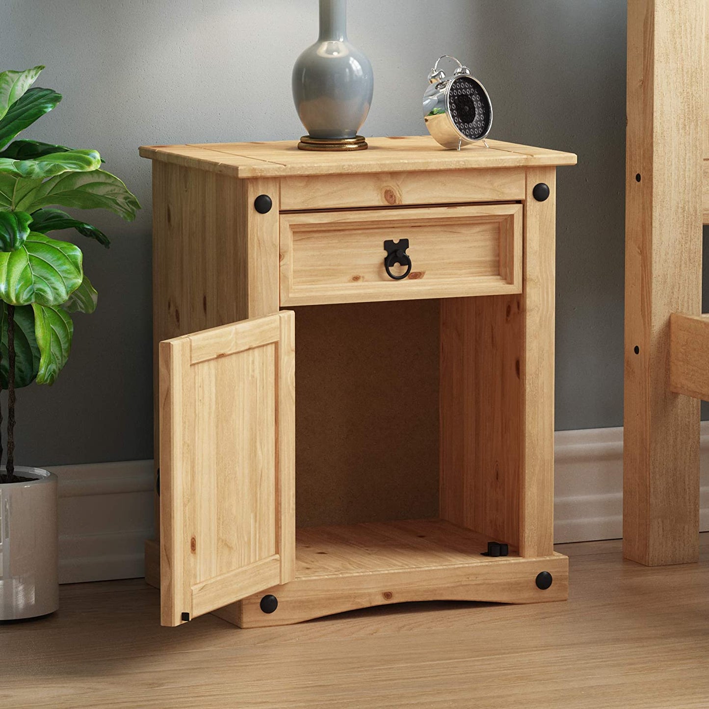 Corona Bedside Cabinet, 1 Drawer 1 Door, Solid Pine Wood
