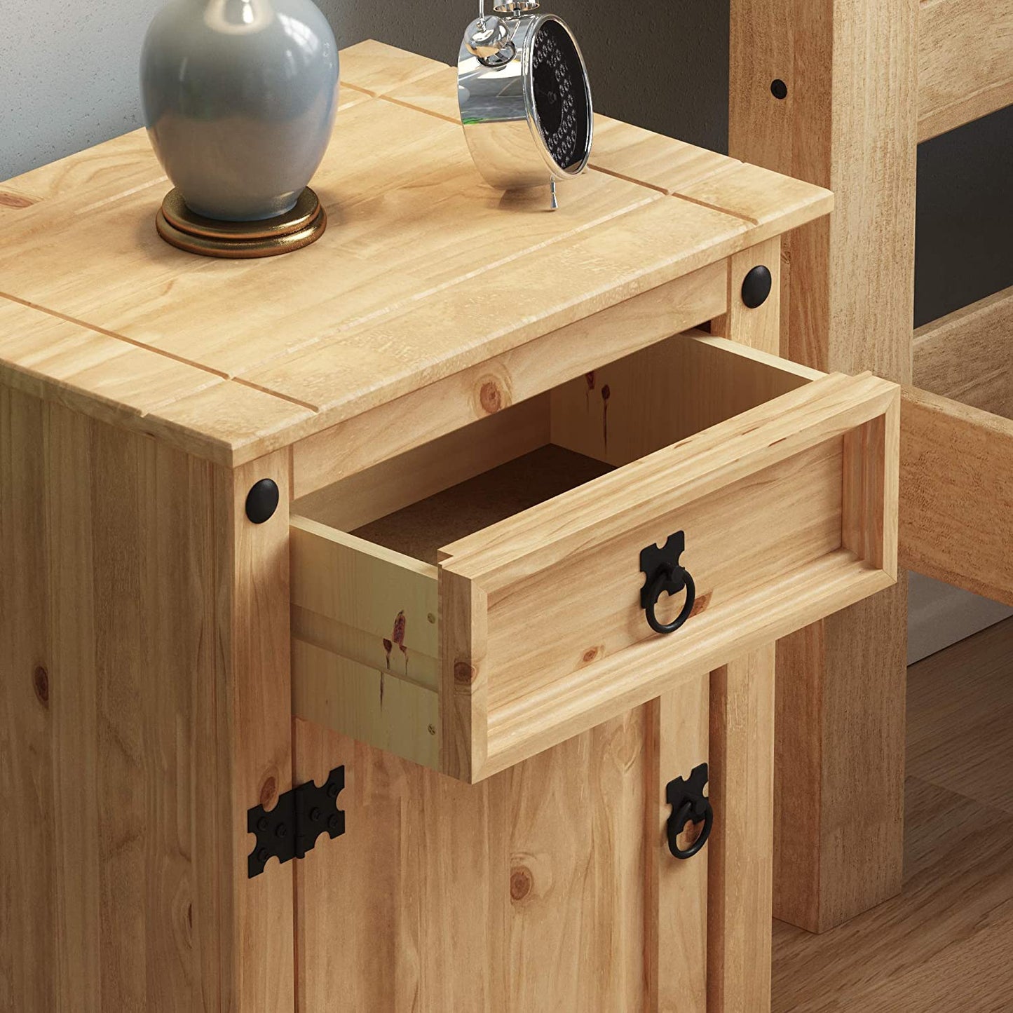 Corona Bedside Cabinet, 1 Drawer 1 Door, Solid Pine Wood