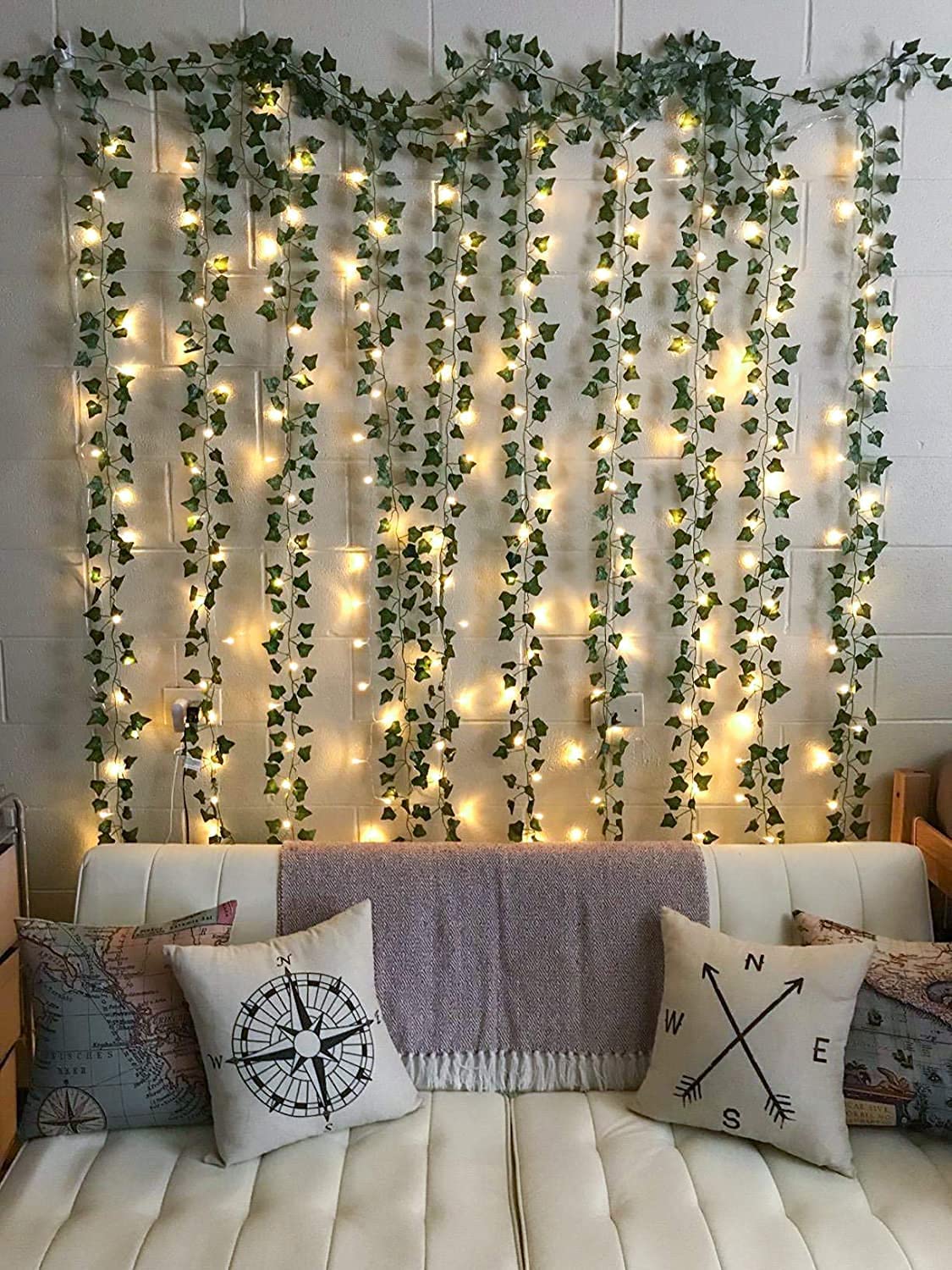 12 Pack Artificial Ivy Leaf Garland Plants Vine Hanging Wedding Garland with 90 LED String Light