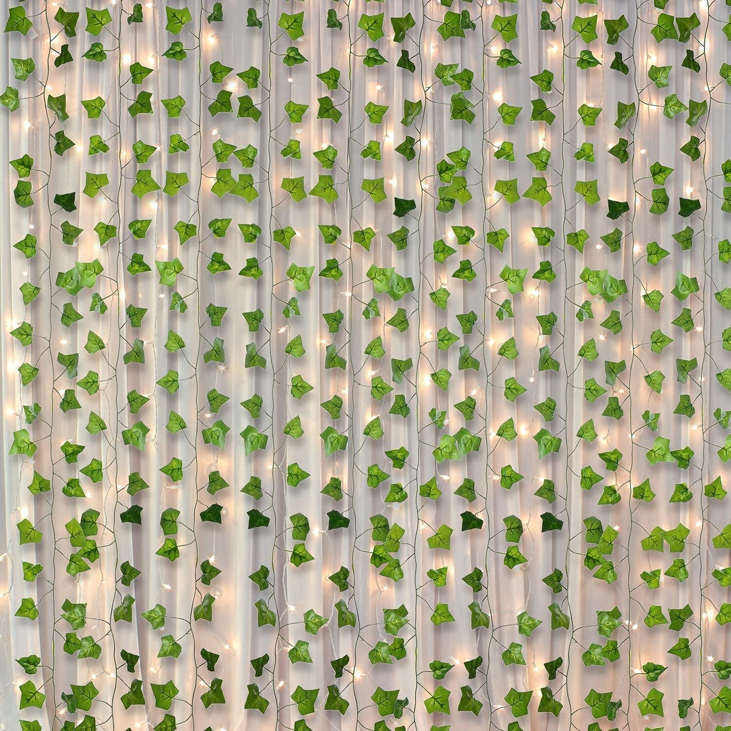 12 Pack Artificial Ivy Leaf Garland Plants Vine Hanging Wedding Garland with 90 LED String Light