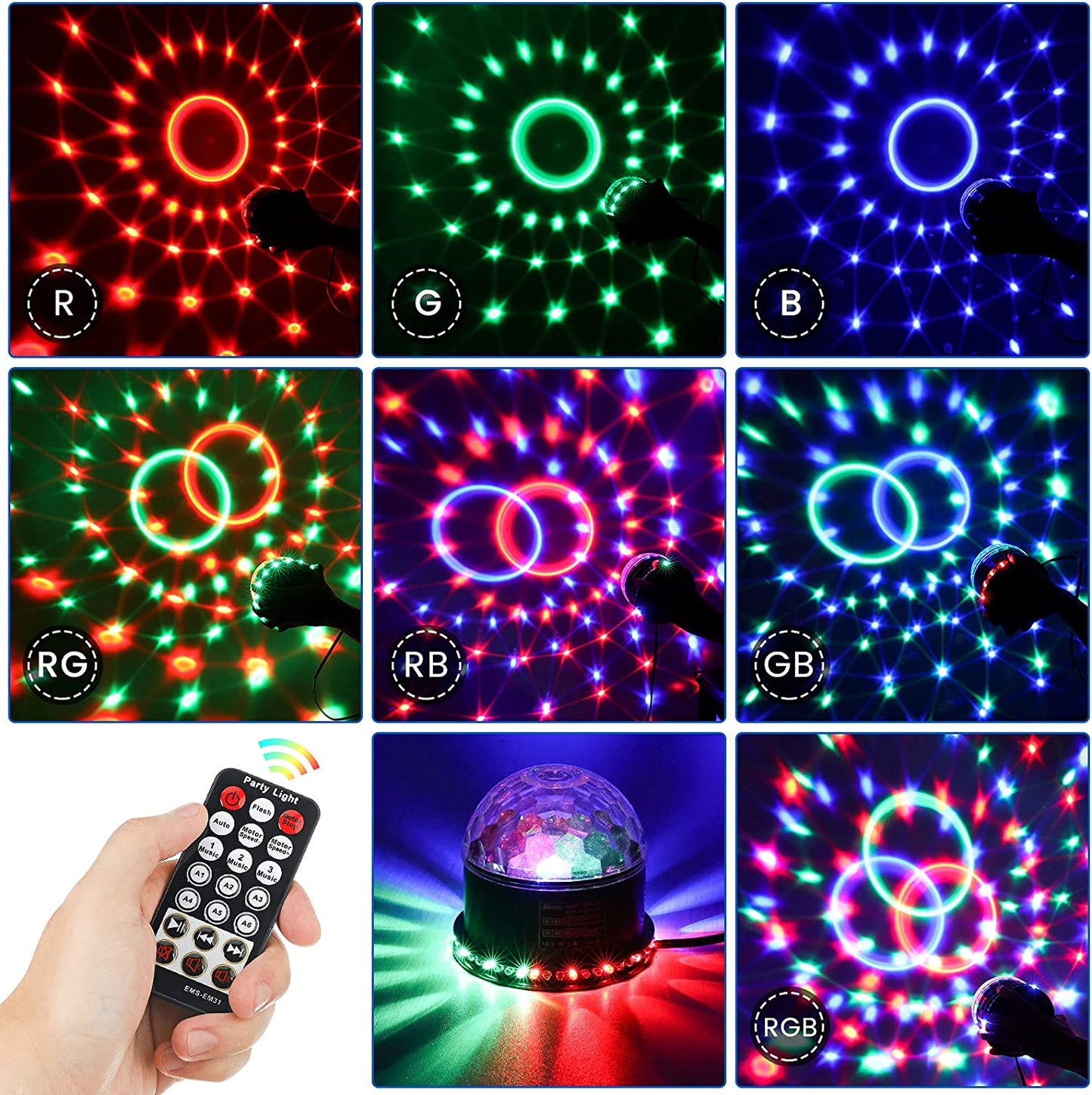 54 LEDs Disco Ball Lights with Music Player 5W RGB Party Lights Sound Activated Automatic Strobe