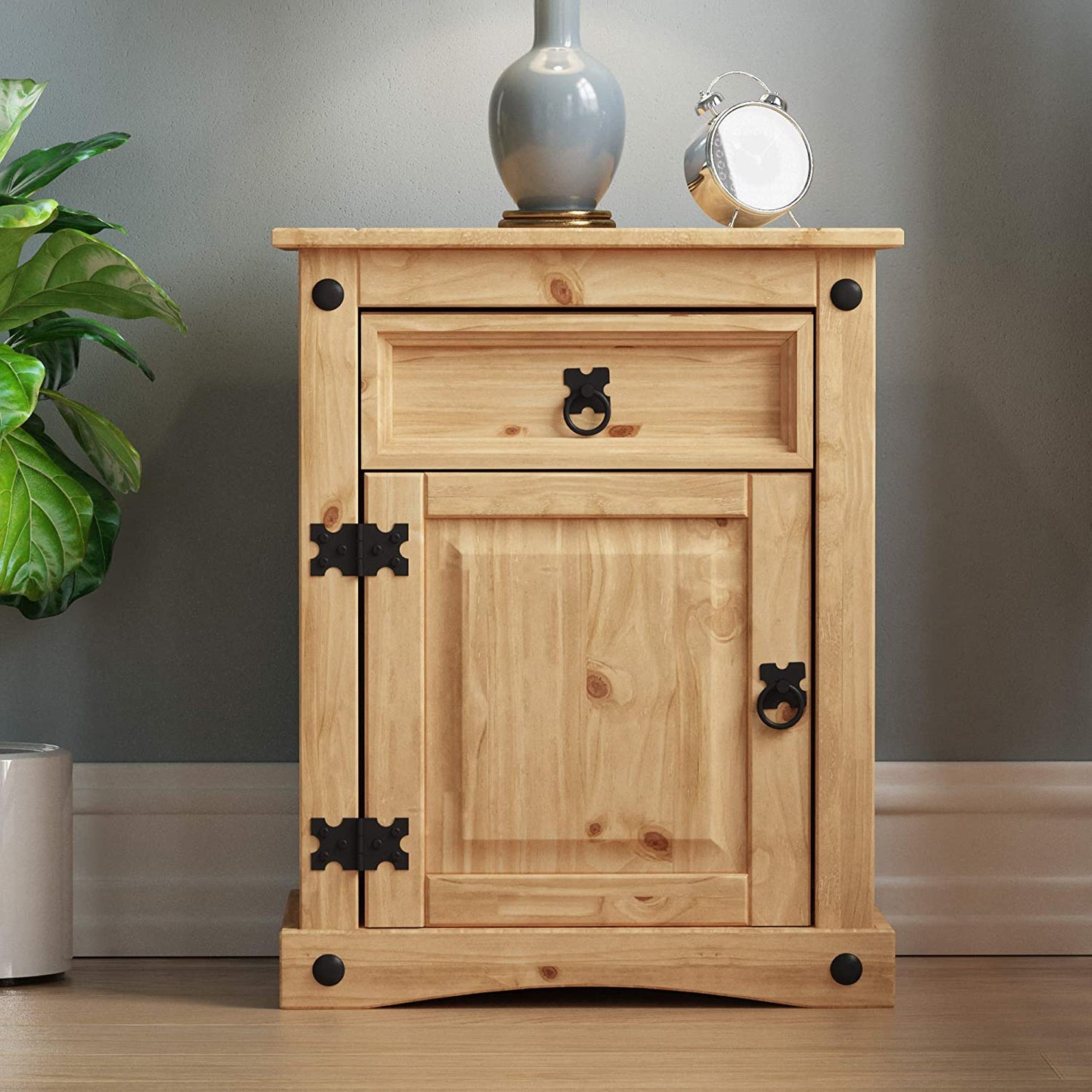 Corona Bedside Cabinet, 1 Drawer 1 Door, Solid Pine Wood