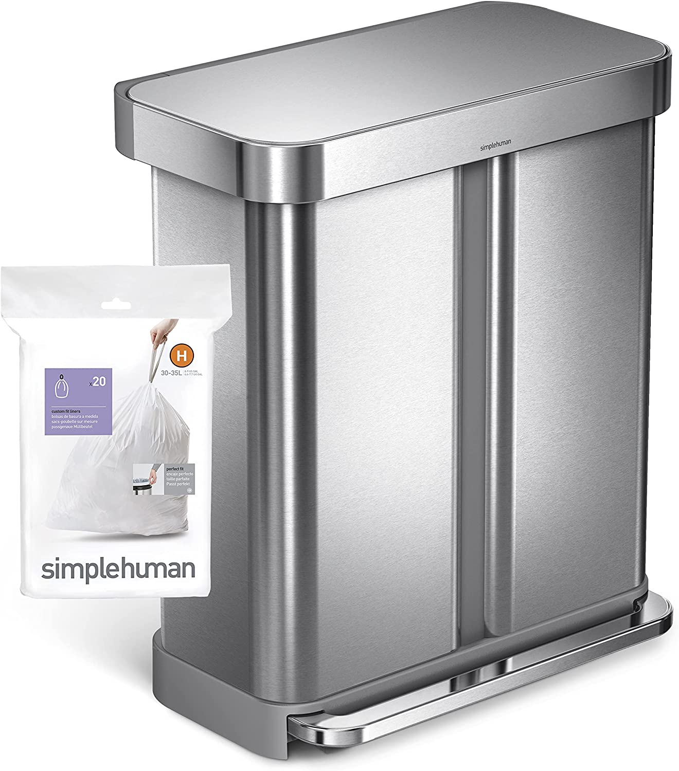 3 Pack simplehuman CW0258 code H Custom Fit Bin Liner Bulk Pack, White Plastic (3 Pack of 20, Total 60 Liners)